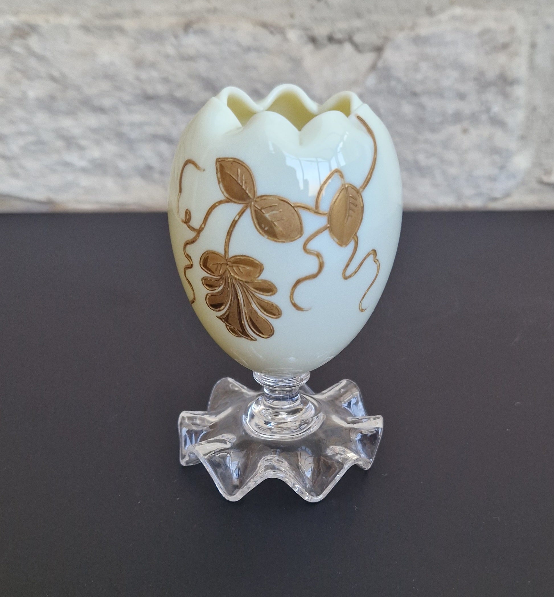 Thomas Webb & Sons Egg-Shaped Gilded Opaline Glass Posy Vase c.1880