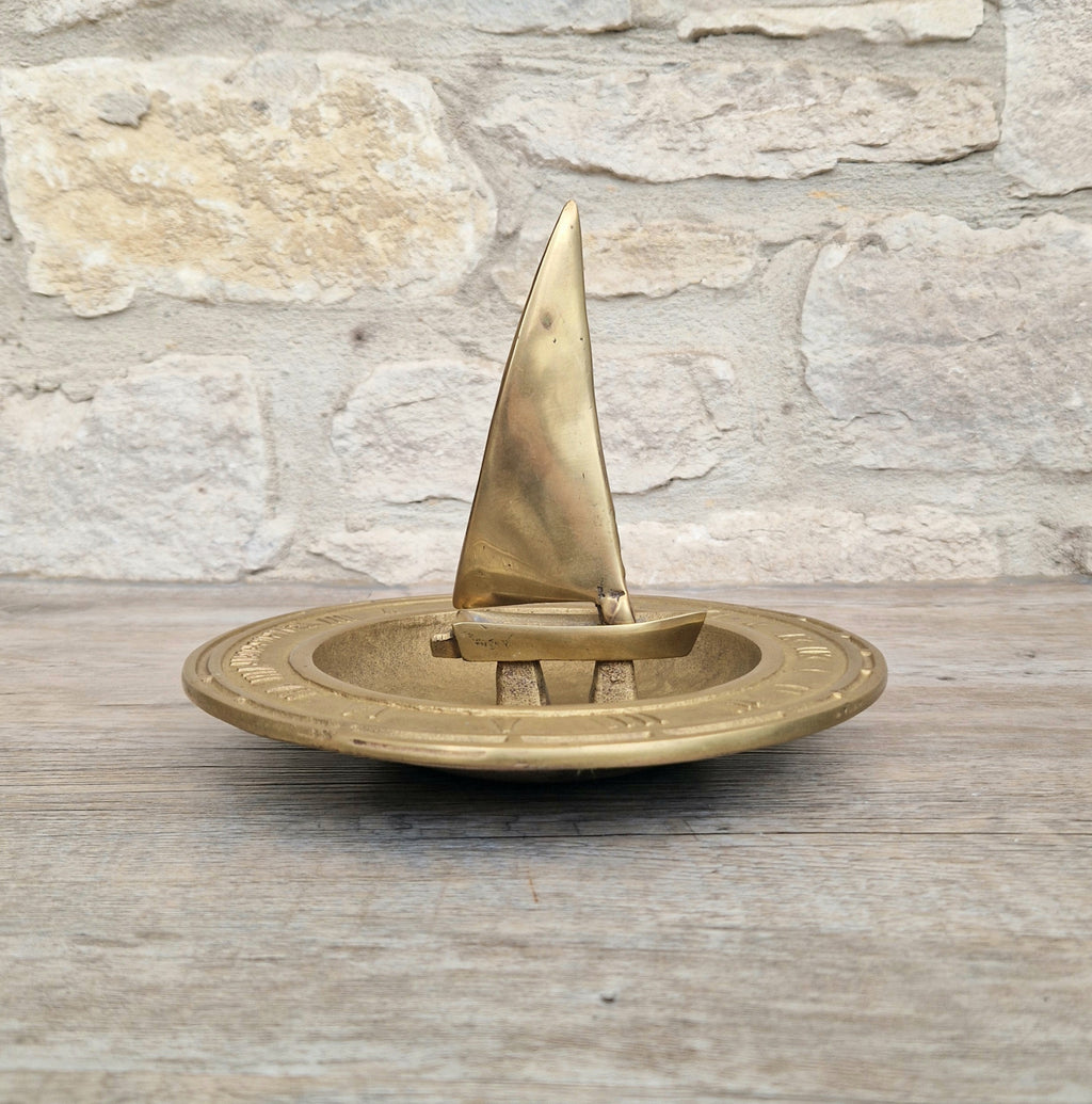Bronze & Brass Sailing Boat Birdbath Sundial Vintage Garden Ornament