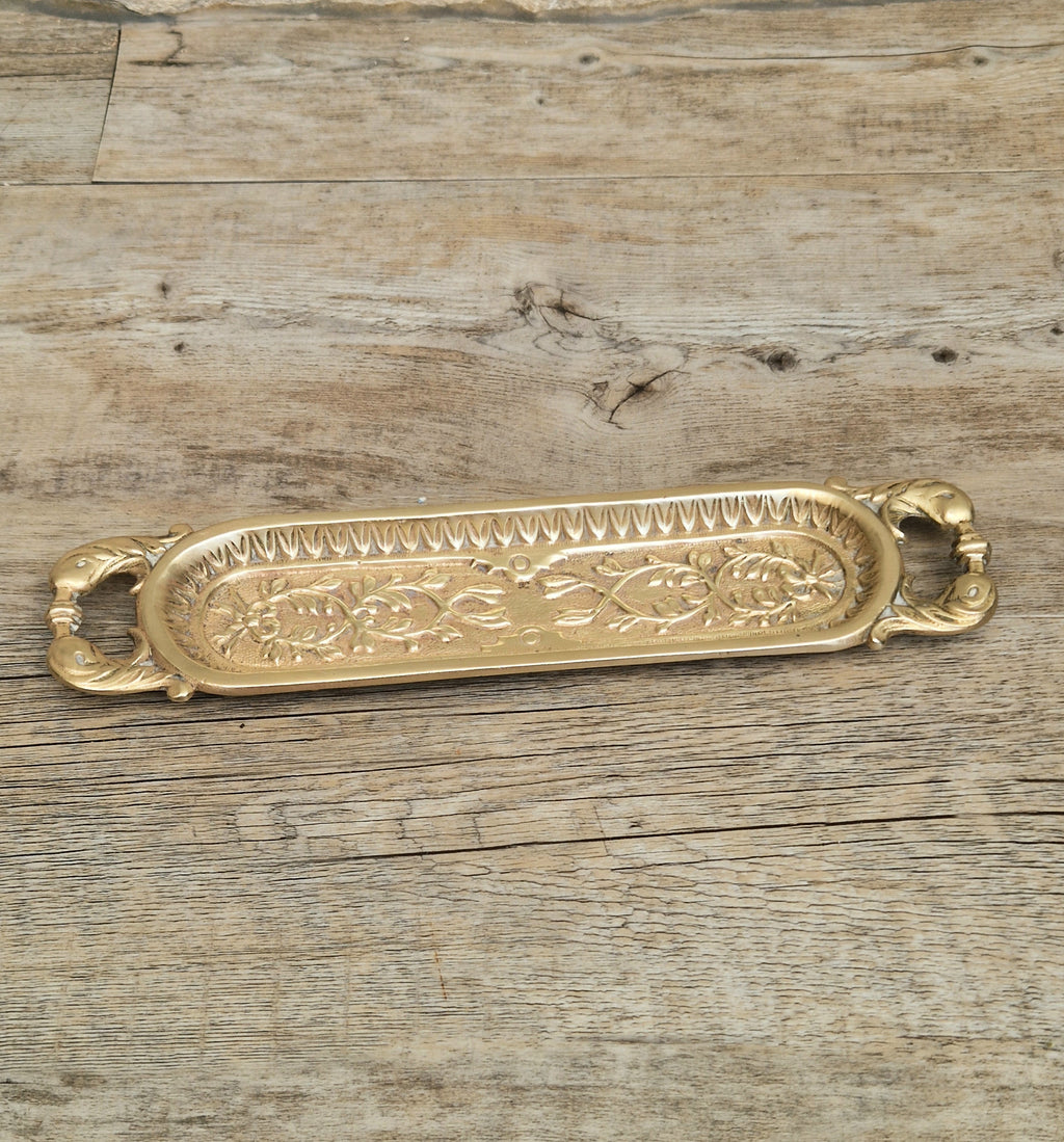 Antique French Cast Brass Pen Tray DL Déposé Ornate Rococo Desk Organizer Tidy 1890