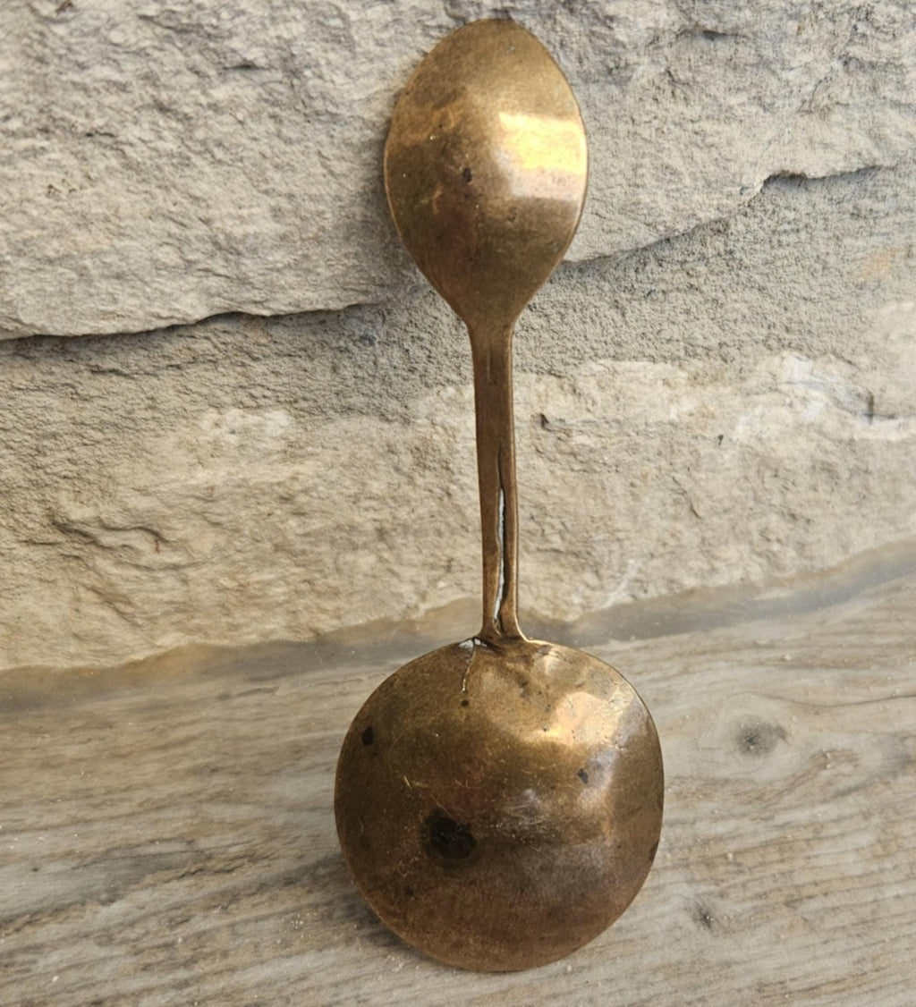Antique 19thC Copper Double Ended Measuring Spoon Small 9cm Apothecary Gold Dust Weight Spoon 8g