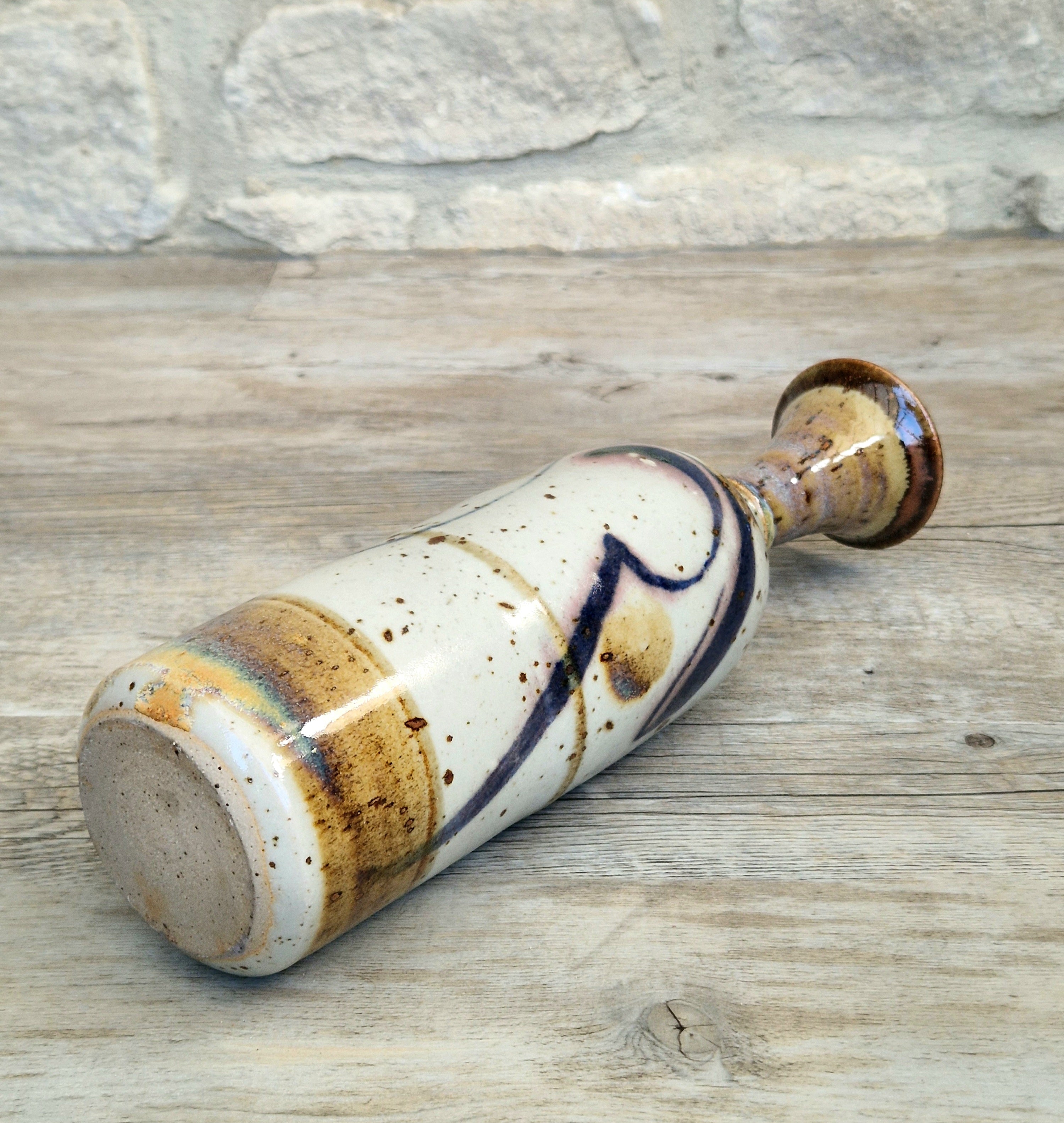 Vintage Oldrich Asenbryl Sarn Pottery 28cm Stoneware Bottle Vase Welsh Studio Ceramic 1970s