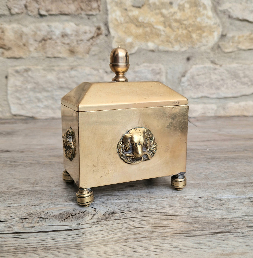 Colbrookdale Style Brass Relief Decoration Pyramid Lid Caddy Box