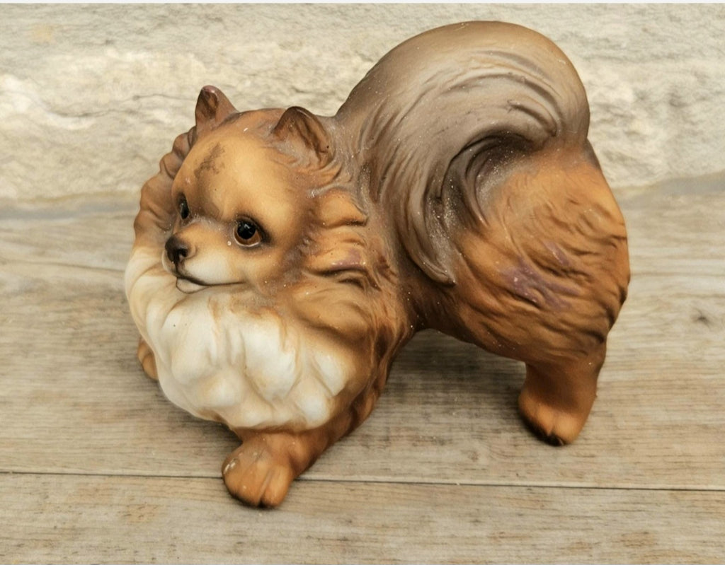Vintage Ceramic Pomeranian Dog Ornament Figure Harvey Knox 8cm X 8cm