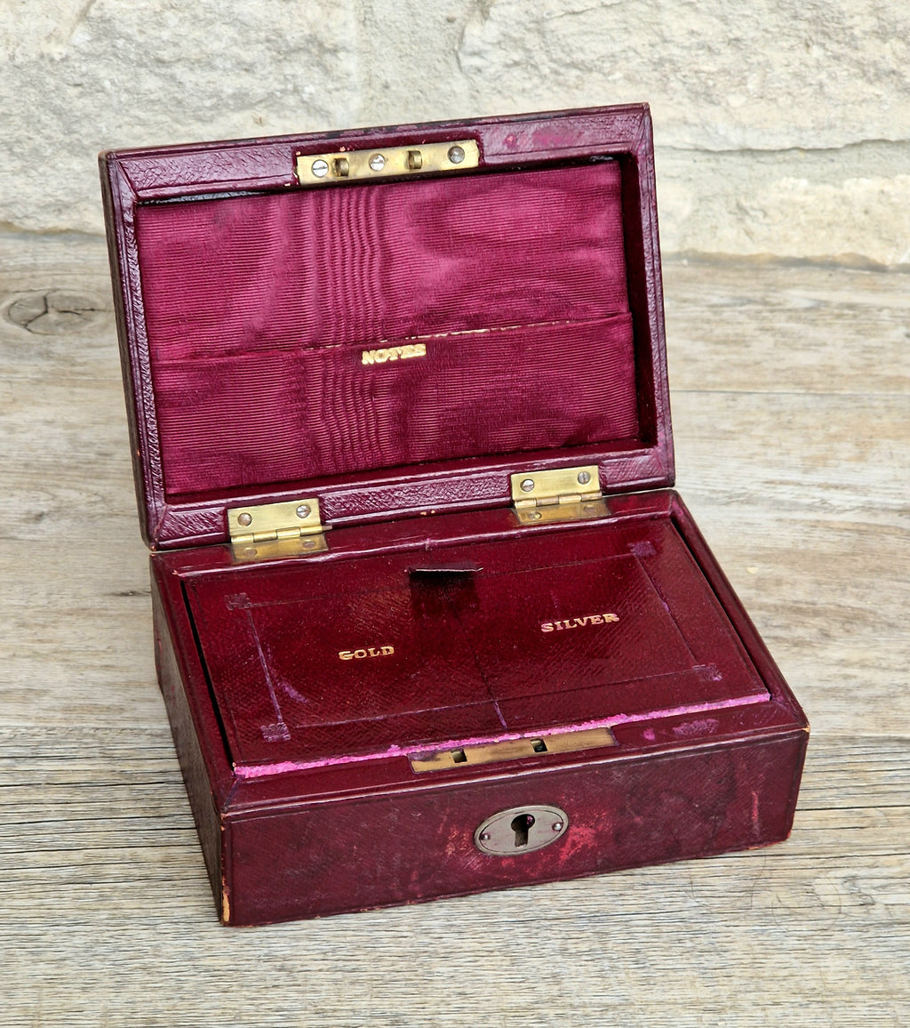 Fine Antique Victorian c.1890 Morrocan Red Leather Bullion Box Coin Box Safe