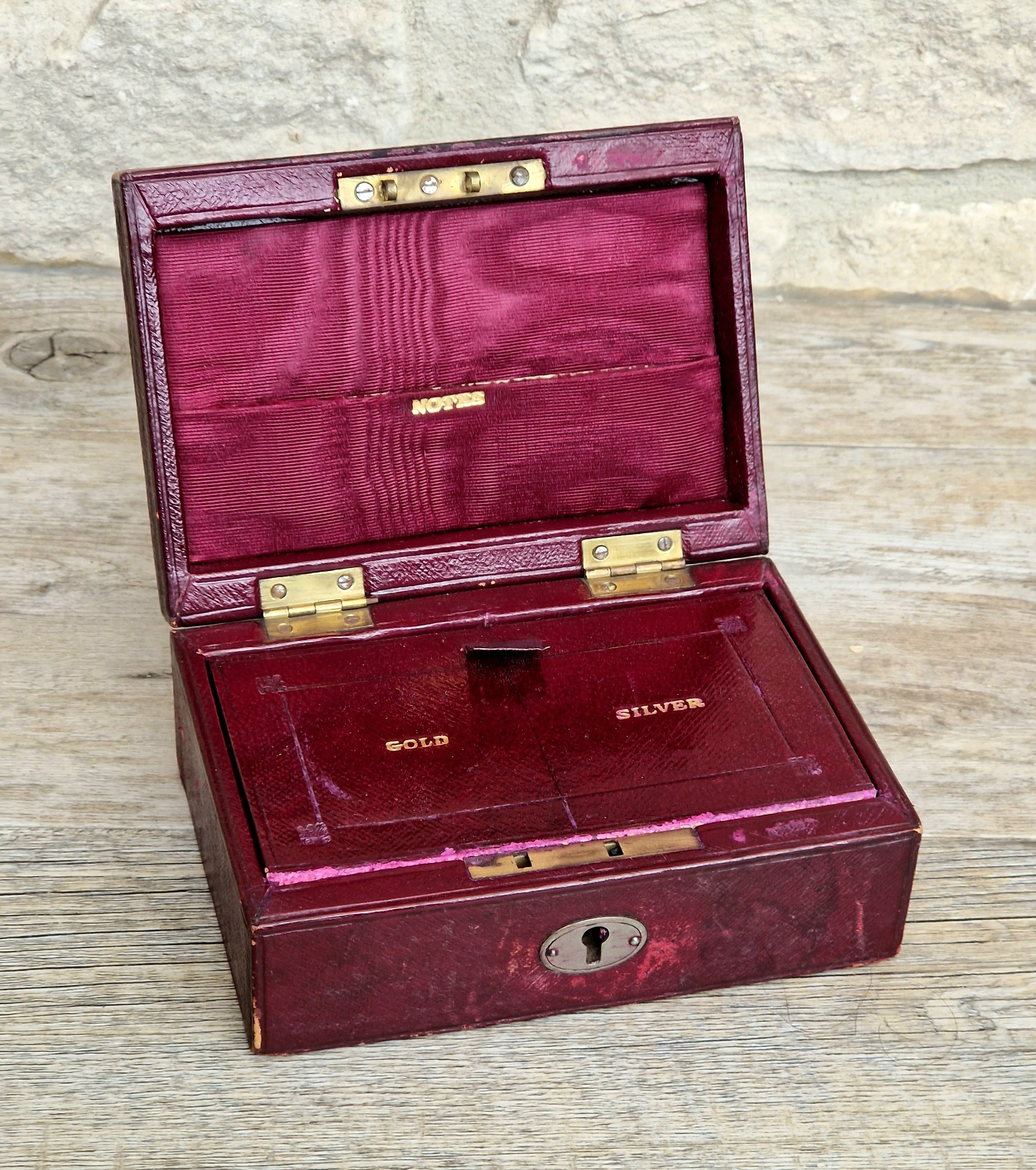 Fine Antique Victorian c.1890 Morrocan Red Leather Bullion Box Coin Box Safe