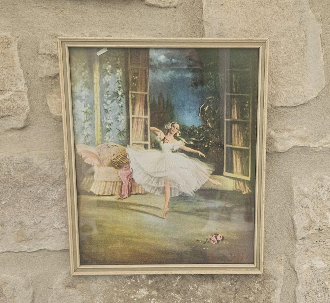 Vintage 1950s Framed Ballerina Print England Romantic Ballet Wall Art Decor Carina Ballerina