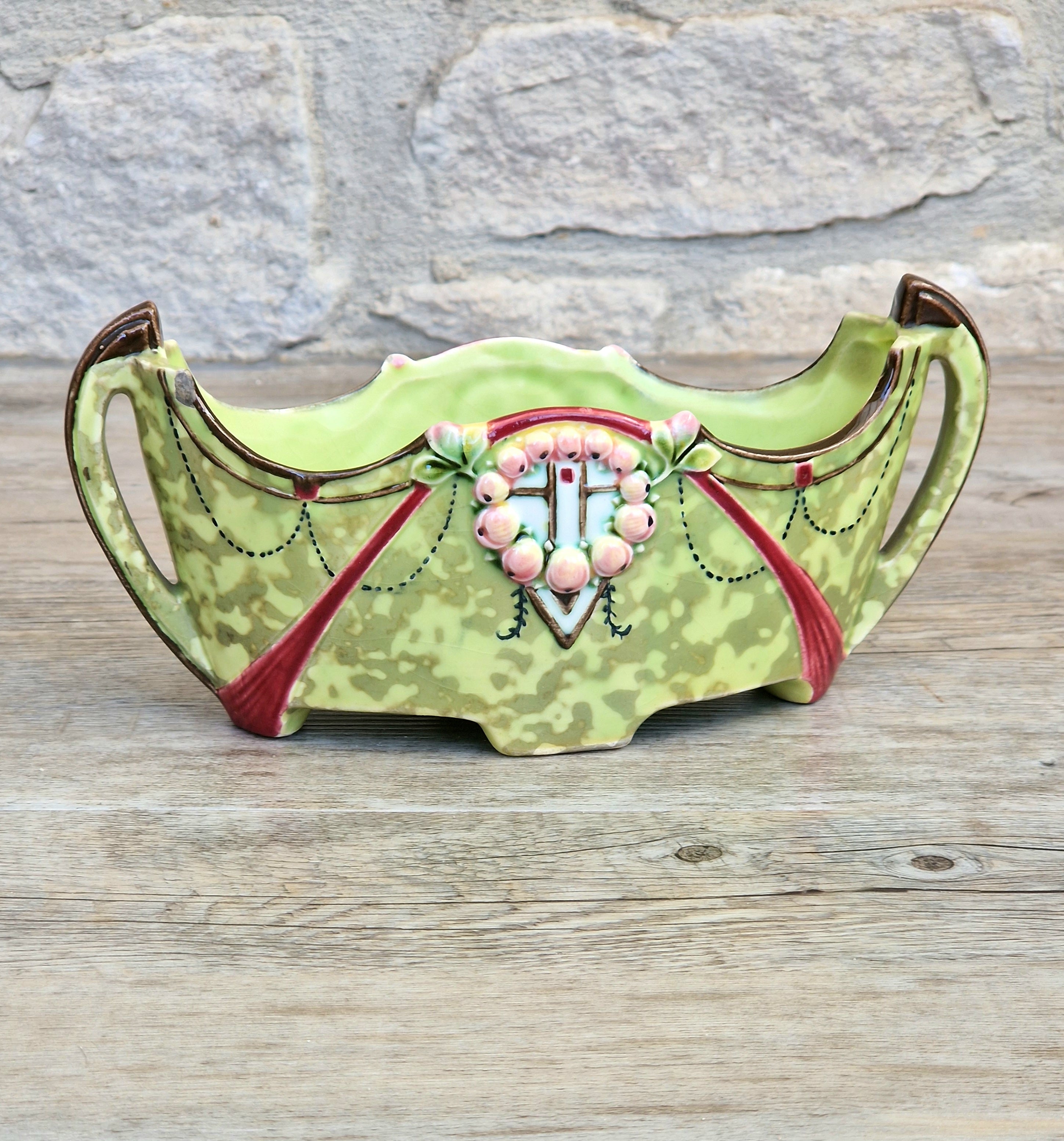 Art Nouveau Duxer Babotine Planter: Antique Hand-Painted Jardiniere
