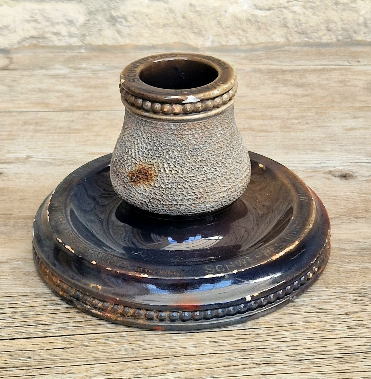 Rare Antique Empire Works Schweppes Pub Ceramic Stoneware Match Strike Holder