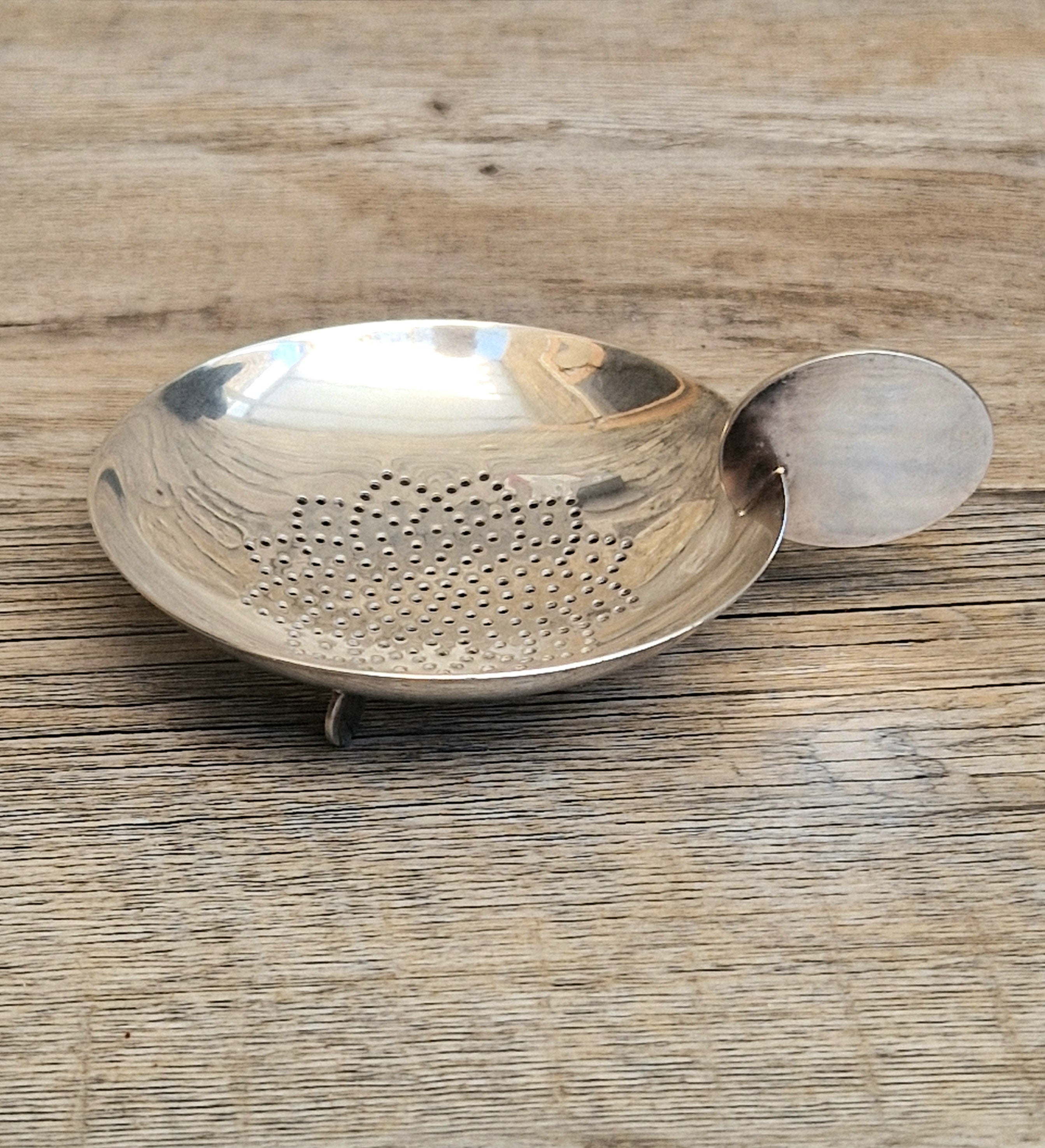 Art Deco Disc Motif Silver Plated Over Cup Tea Strainer/Lemon Strainer Sola
