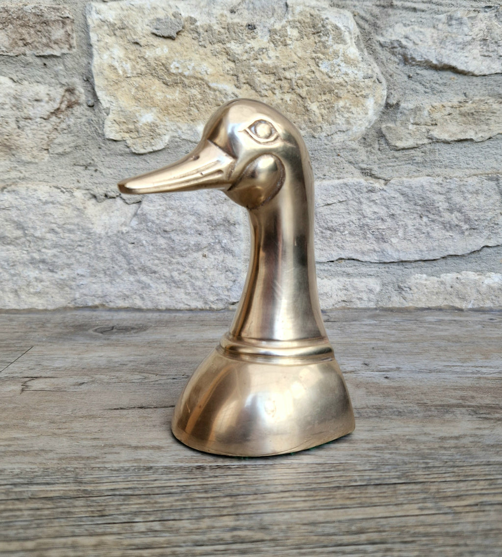 1950s Brass Duck Head Figurine Single Brass Duck Bookend Ornament