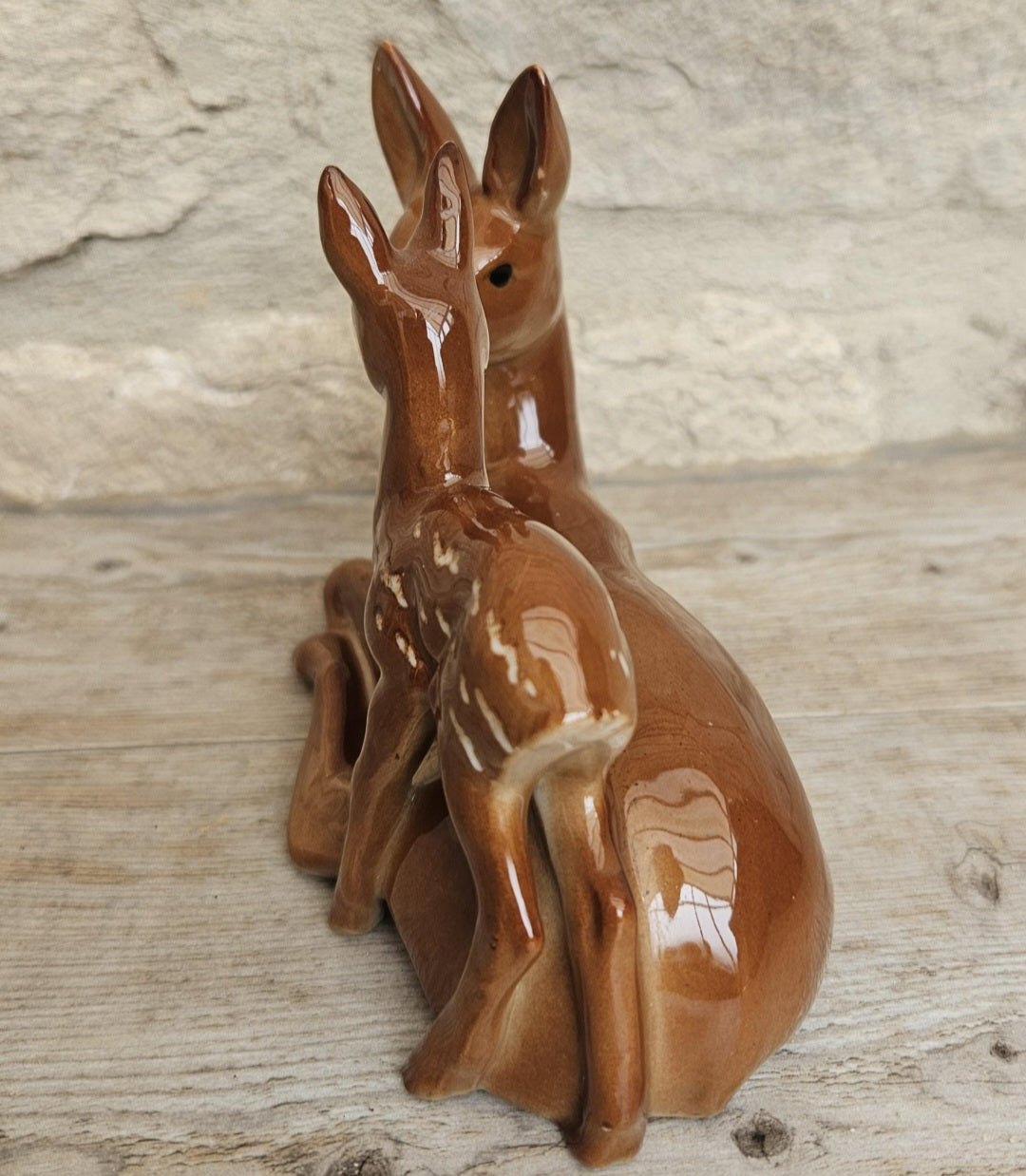 Bambi Doe and Fawn Porcelain Ornament Figurine Mid Century Deer Ornament Collectible Woodland Decor