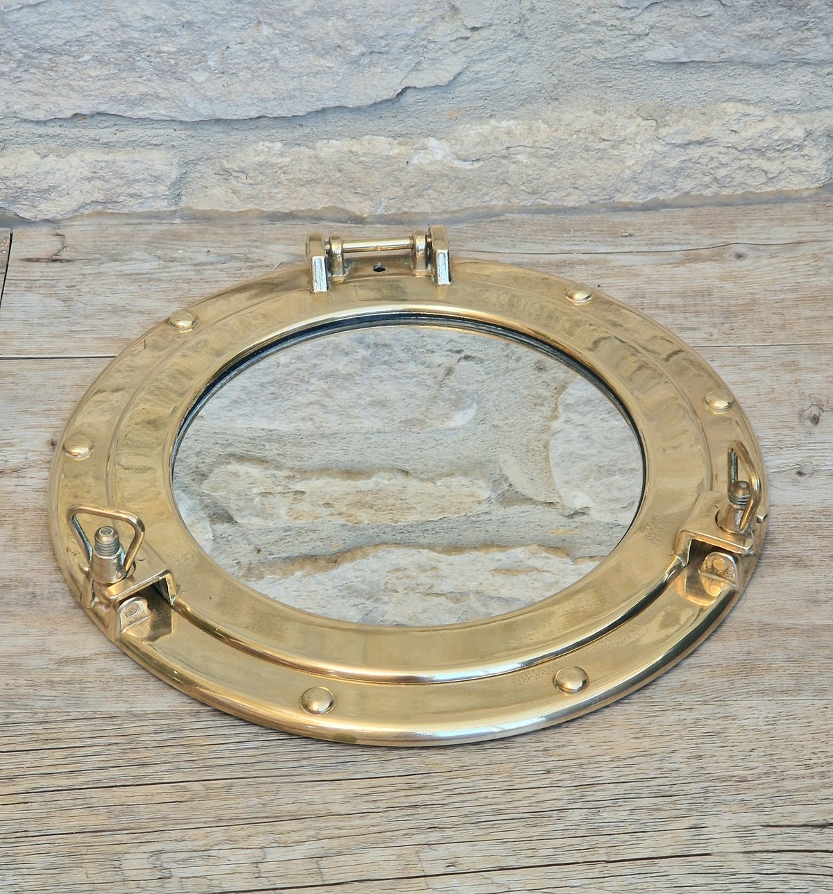 Vintage 25cm Brass Porthole Mirror | Authentic Nautical Wall Decor | Marine Ship Style Hanging Round Mirror for Coastal & Beach Home