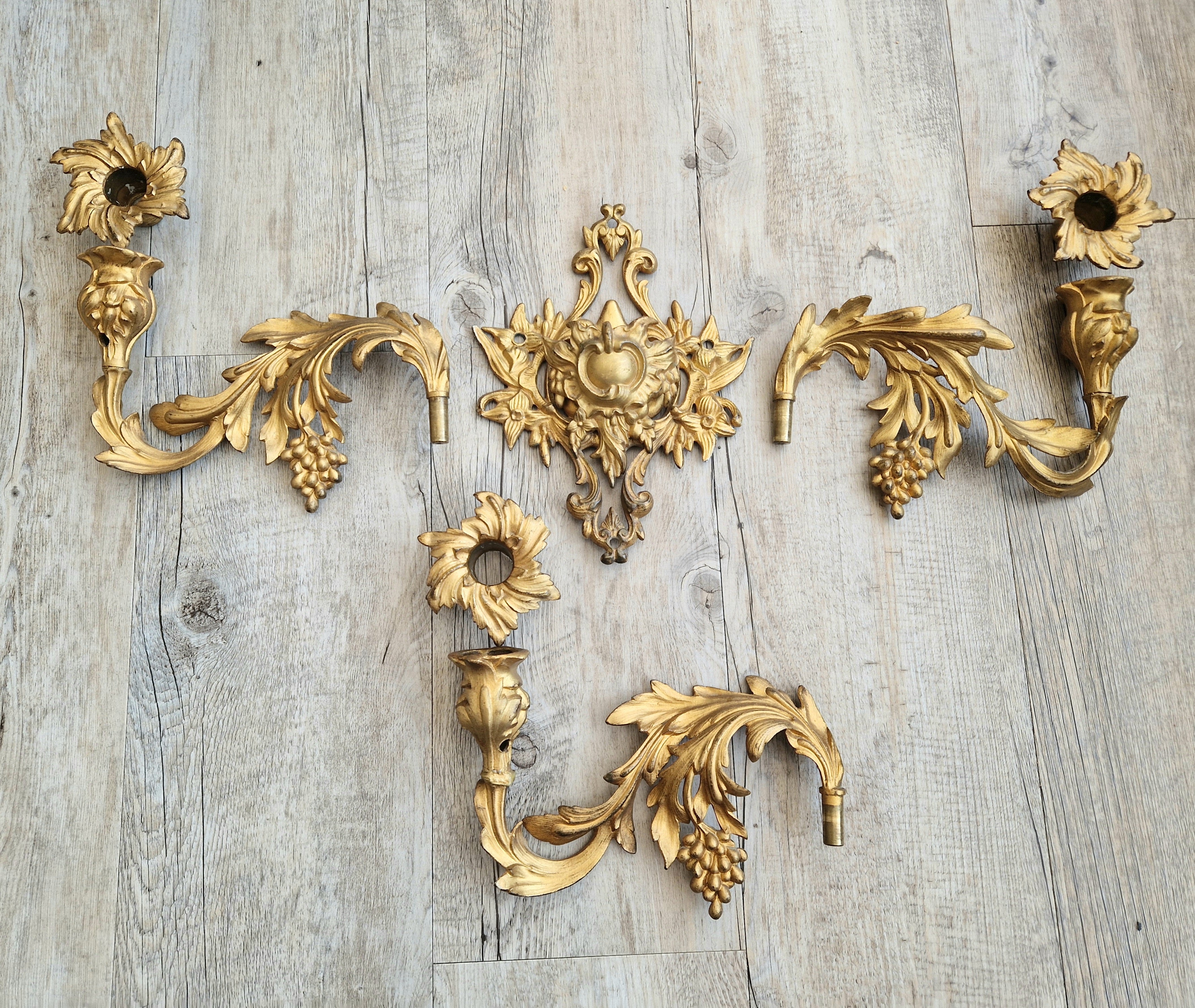 A Single French Louis XV Style Gilt Bronze 3 Branch Applique Sconce c.1900