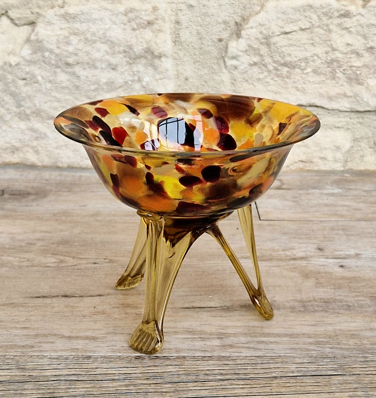 Vintage Italian Style Art Glass Bowl Confetti Glass Three Legged Tripod Bowl