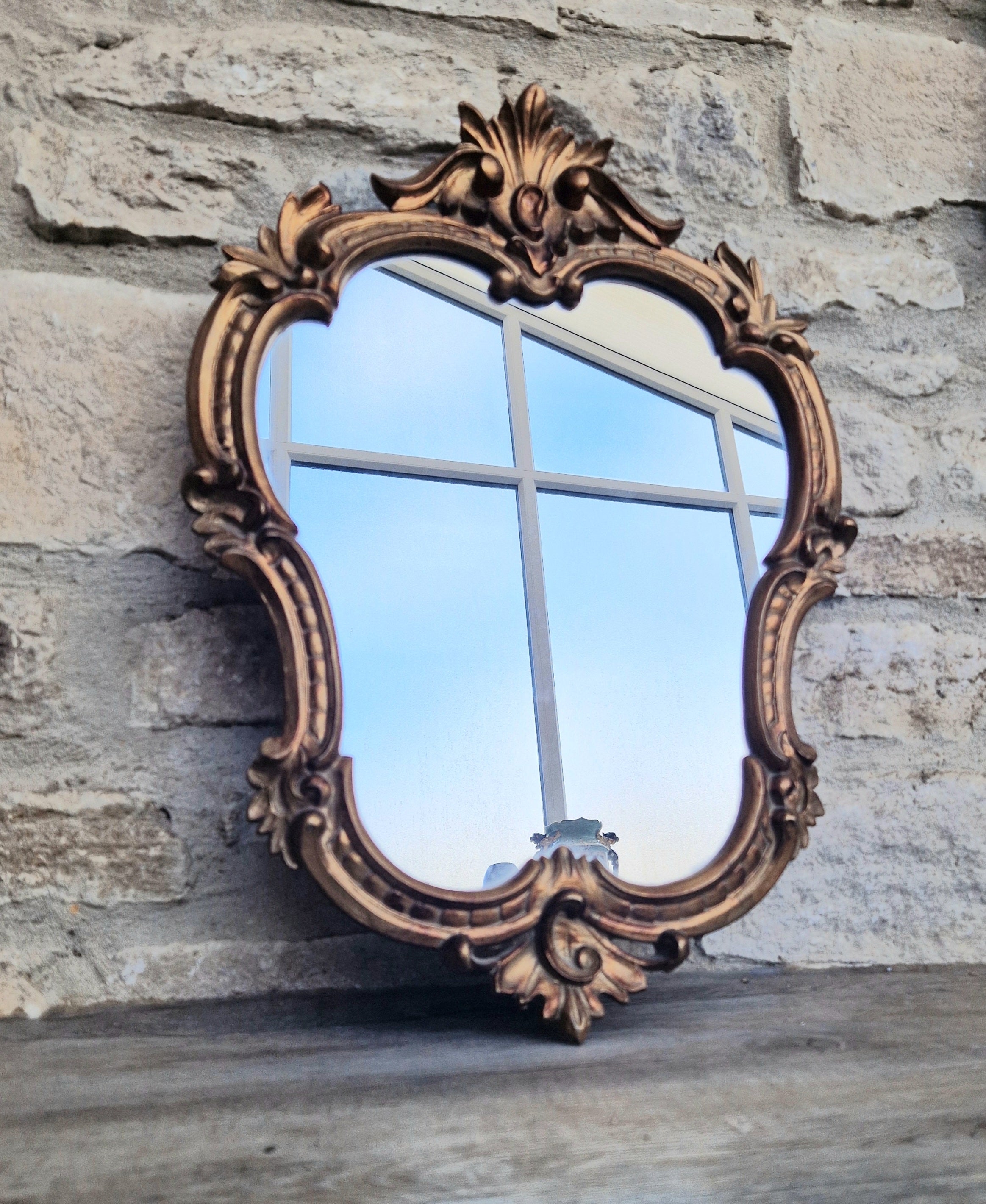 Vintage Italian Ornate Rococo Style Gilded Gold Wall Mirror 51cm x 35cm Stamped Italy