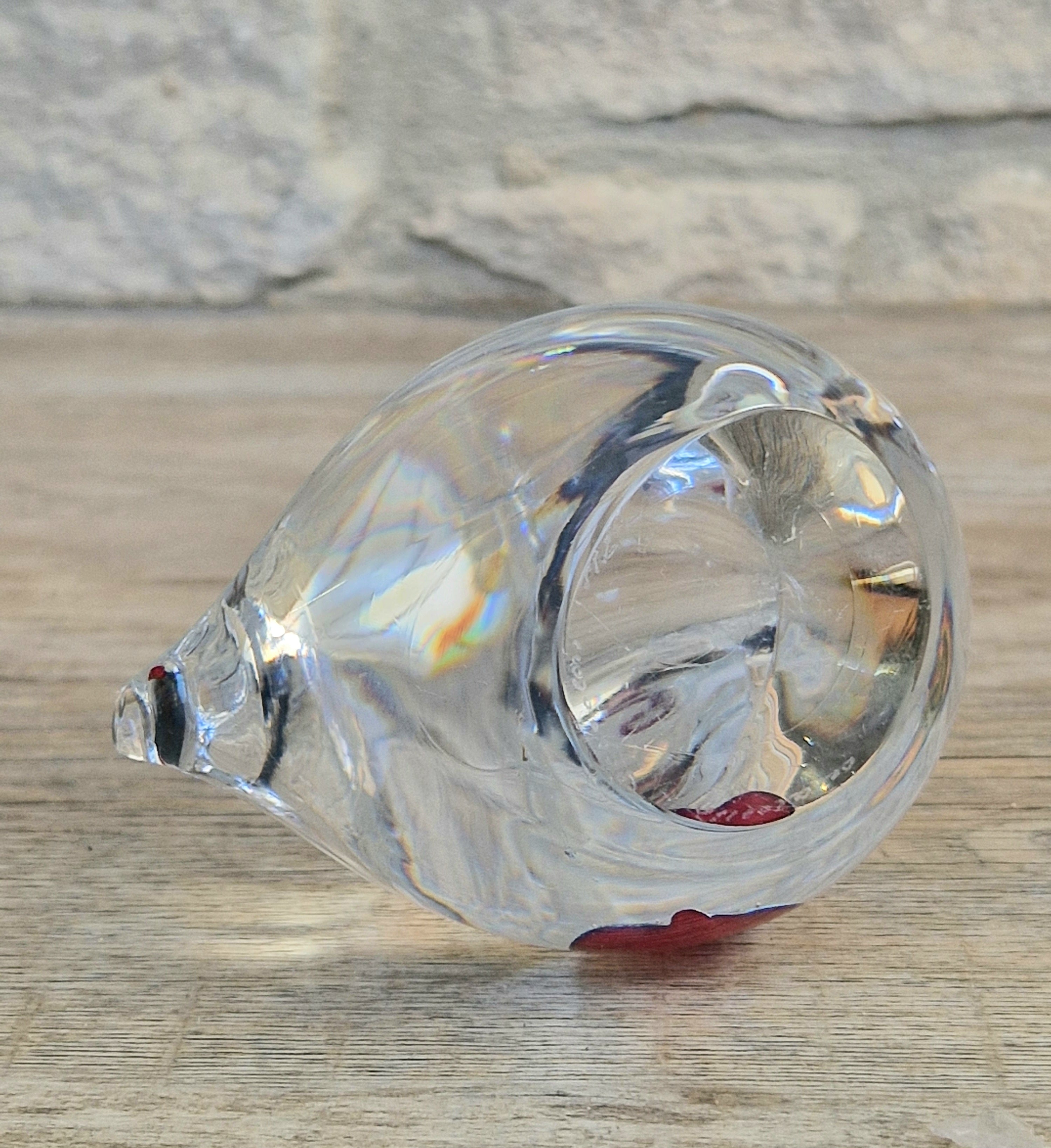 Art Glass Stylised Duckling Shaped Clear Glass With Embedded Red Heart Paperweight Ornament