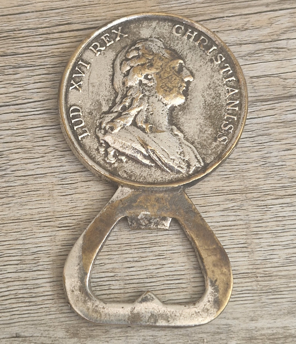 Vintage Silver Plated Brass Louis XVI Marie Antoinette Coin Bottle Opener 8.1cm