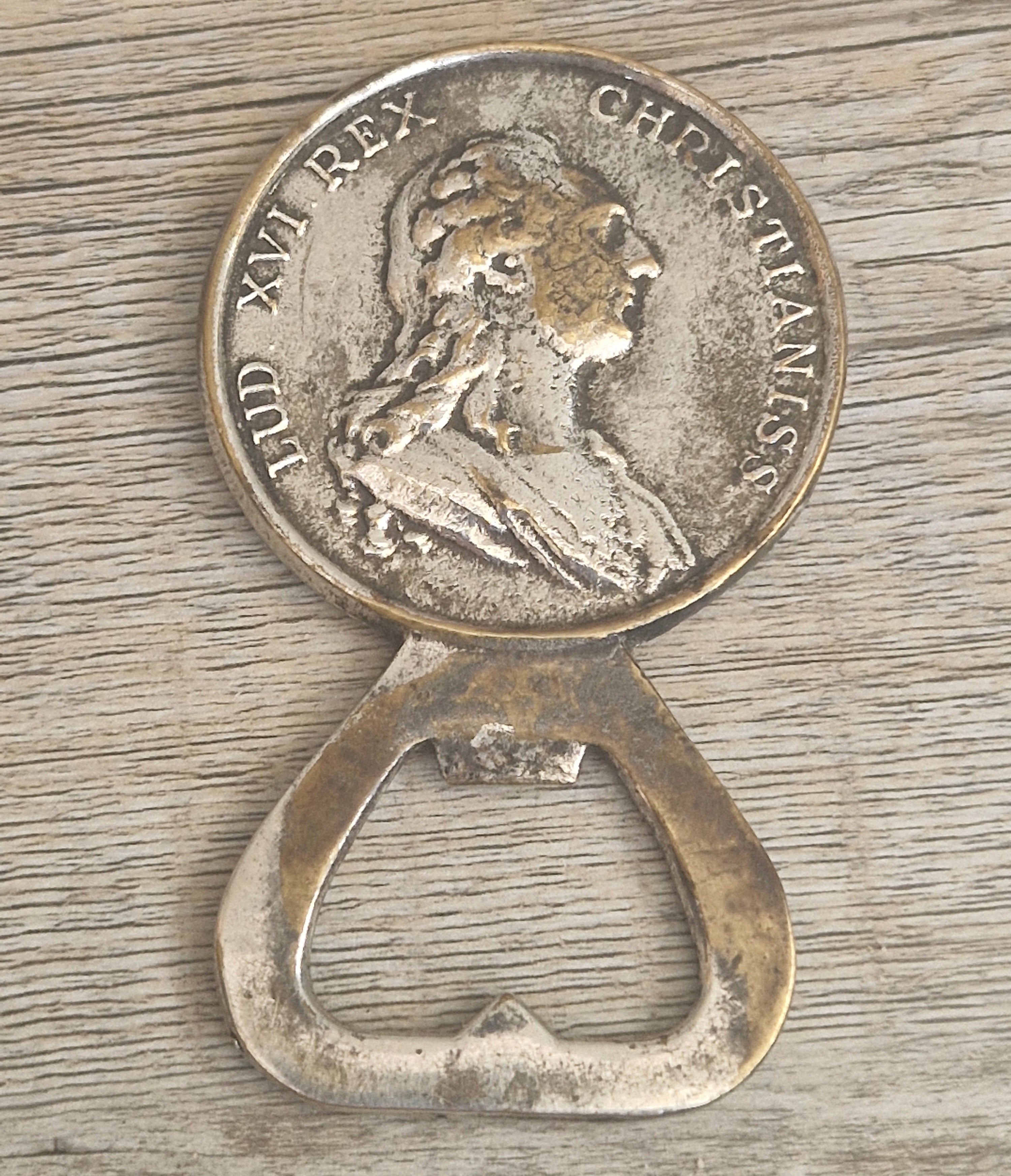 Vintage Silver Plated Brass Louis XVI Marie Antoinette Coin Bottle Opener 8.1cm
