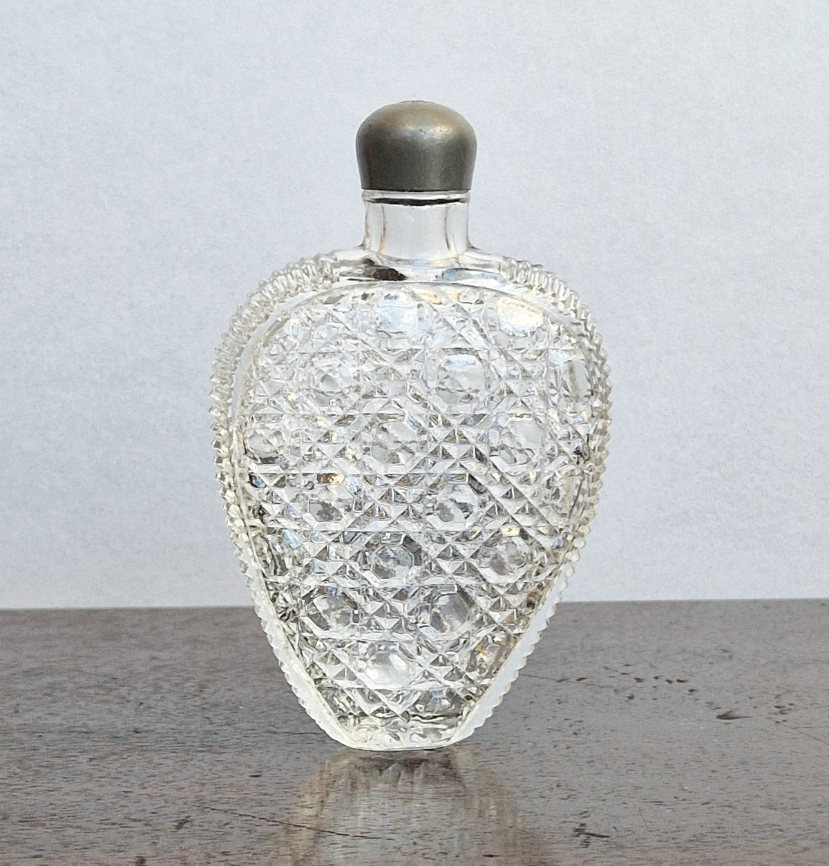 Antique Victorian Pressed Glass Heart Perfume Bottle Pocket Scent Flask Original Cap