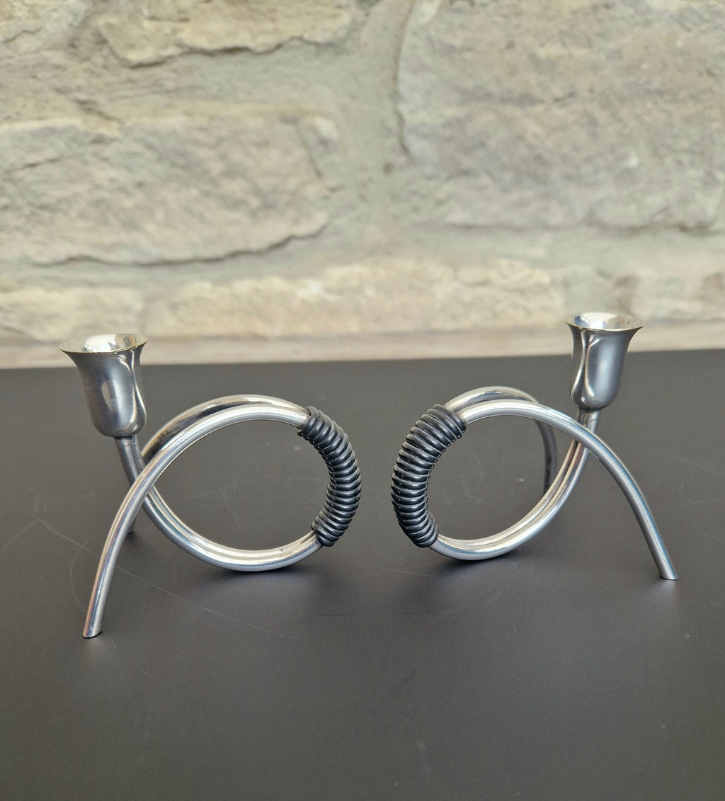 Danish Modern Miniature Silver Plated Candlesticks Carl F. Christiansen Pair