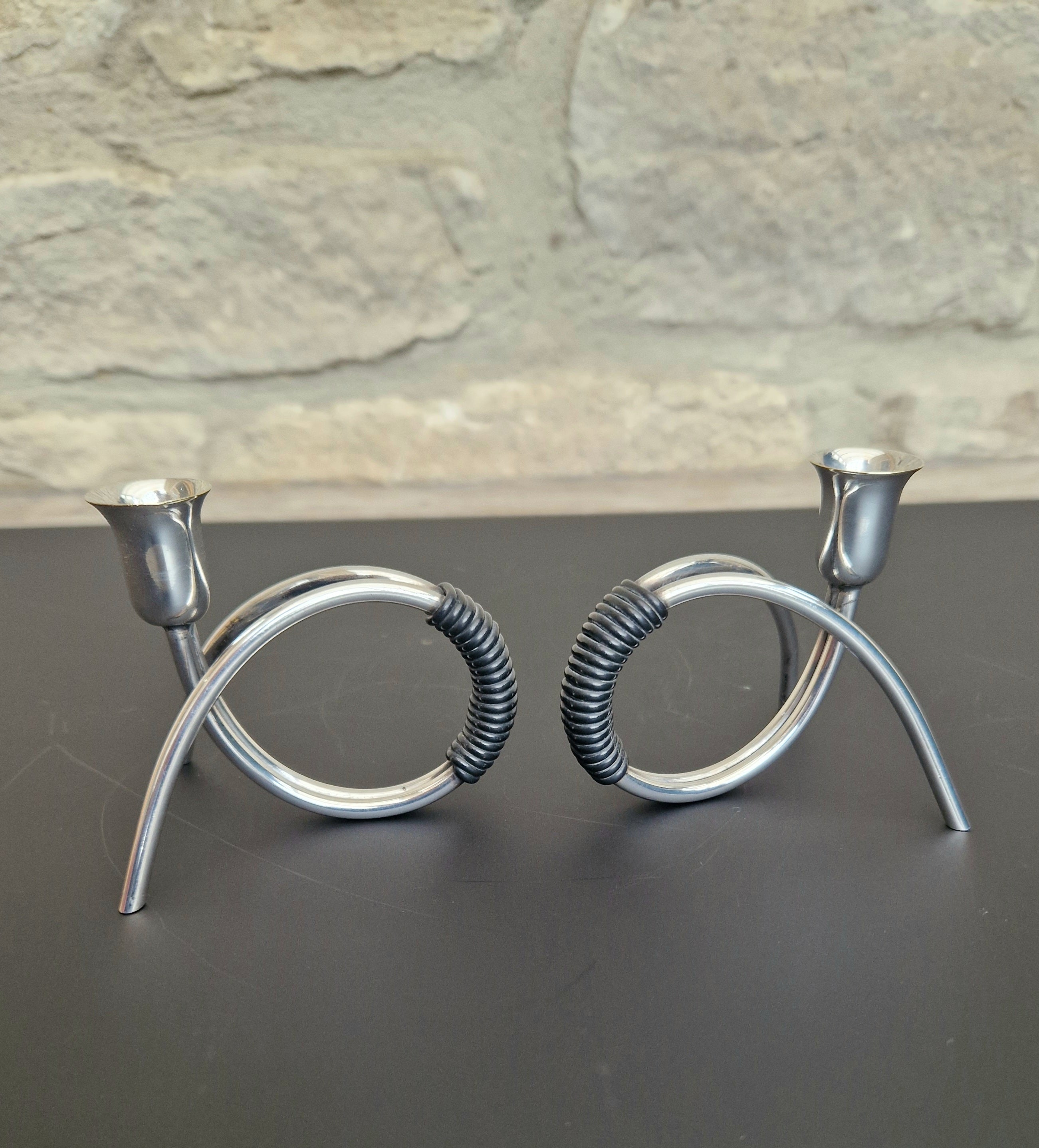 Danish Modern Miniature Silver Plated Candlesticks Carl F. Christiansen Pair