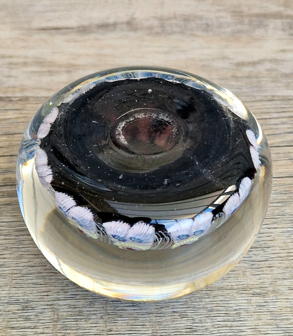 Strathearn Art Glass Paperweight 11 Spoke Millefiori with Filligree on Purple Ground Vintage