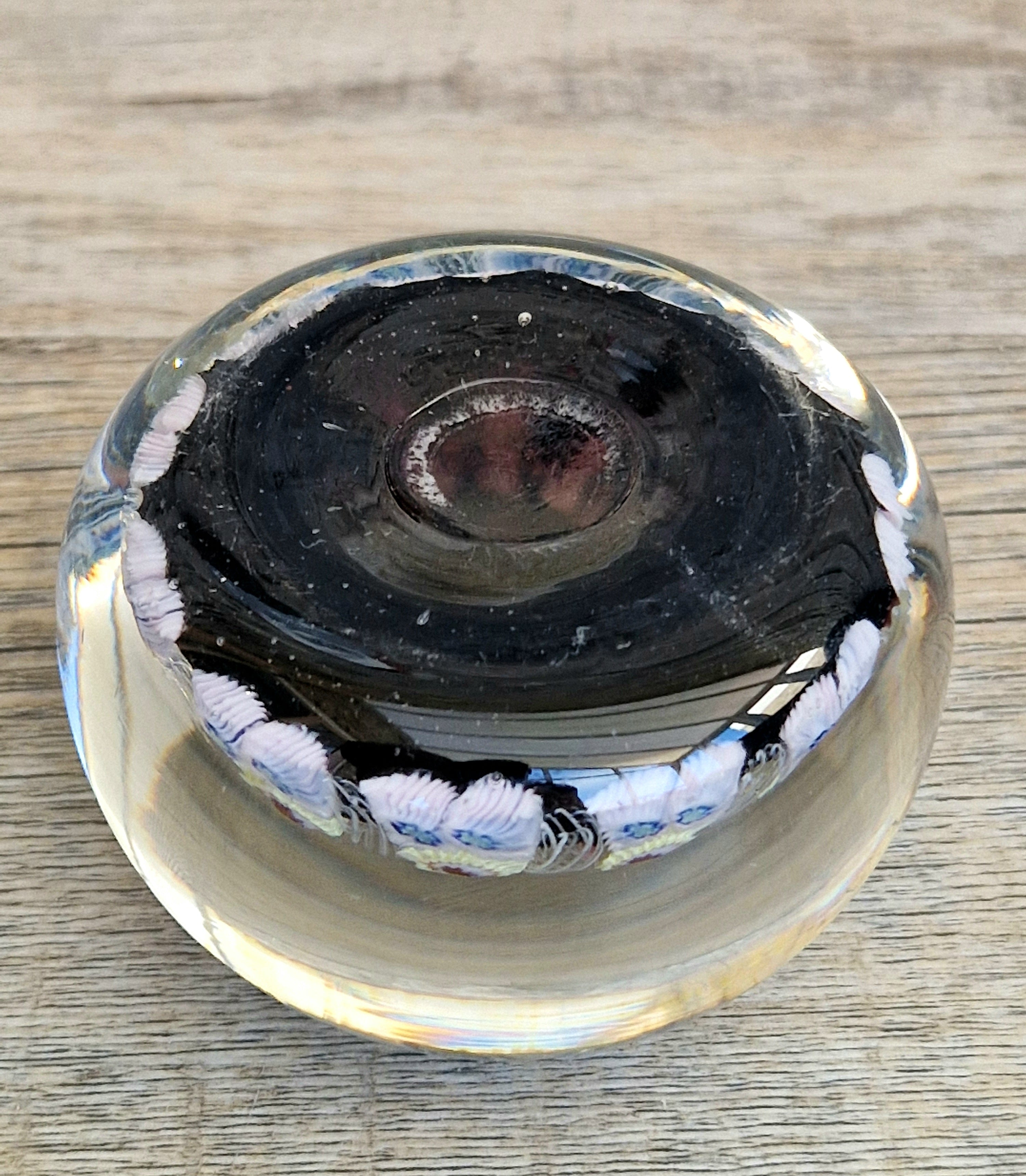 Strathearn Art Glass Paperweight 11 Spoke Millefiori with Filligree on Purple Ground Vintage