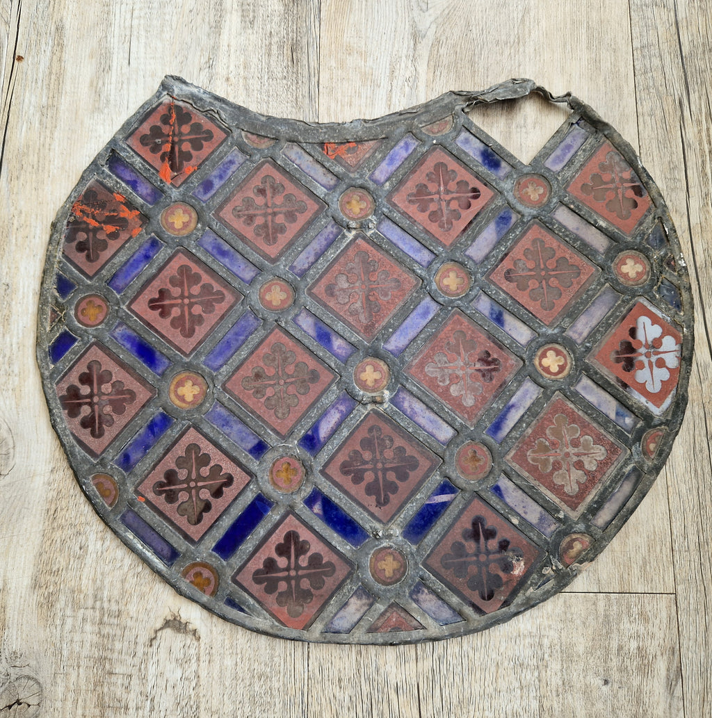 Rare Antique Early 19th Century French Gothic Revival Stained Glass Roundel Panel - Medieval Style Diaper Pattern