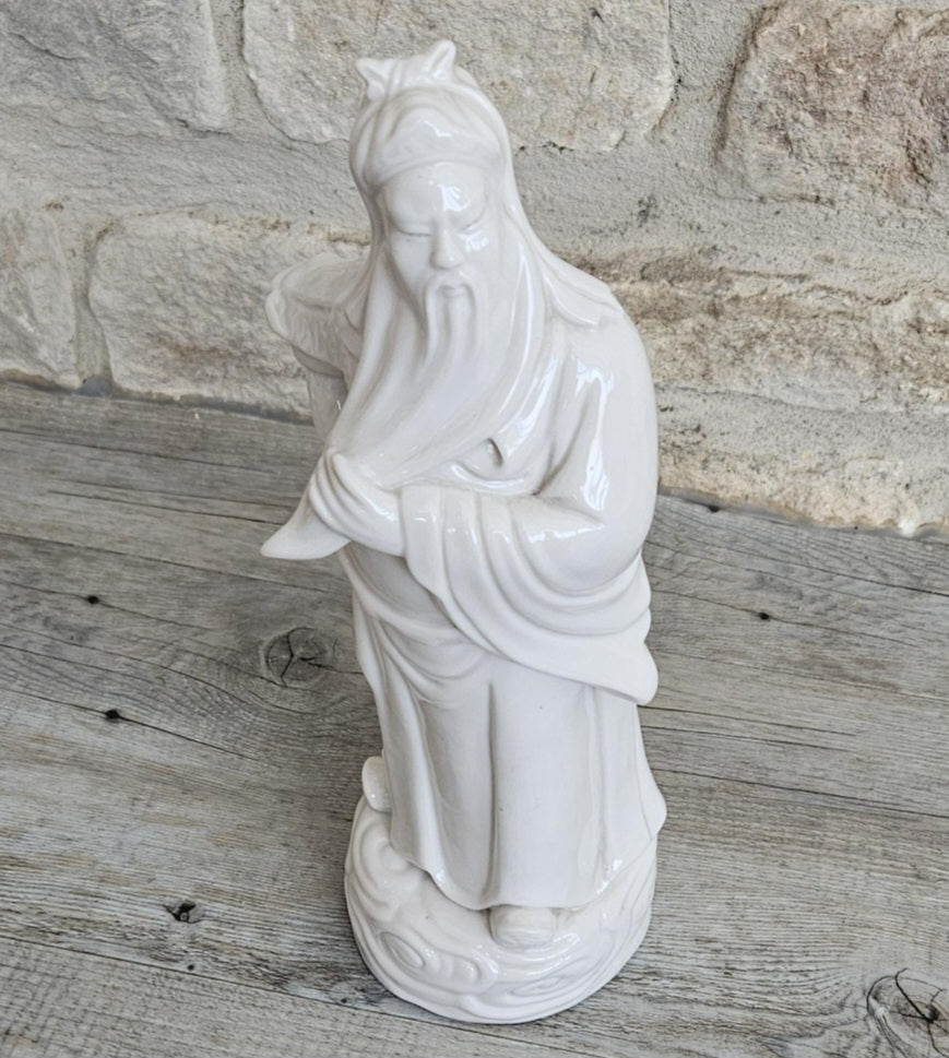 Vintage Large White Chinese Confucius Chinese Man Figure White Glazed Pottery White Confucius Ornament 29cm Tall