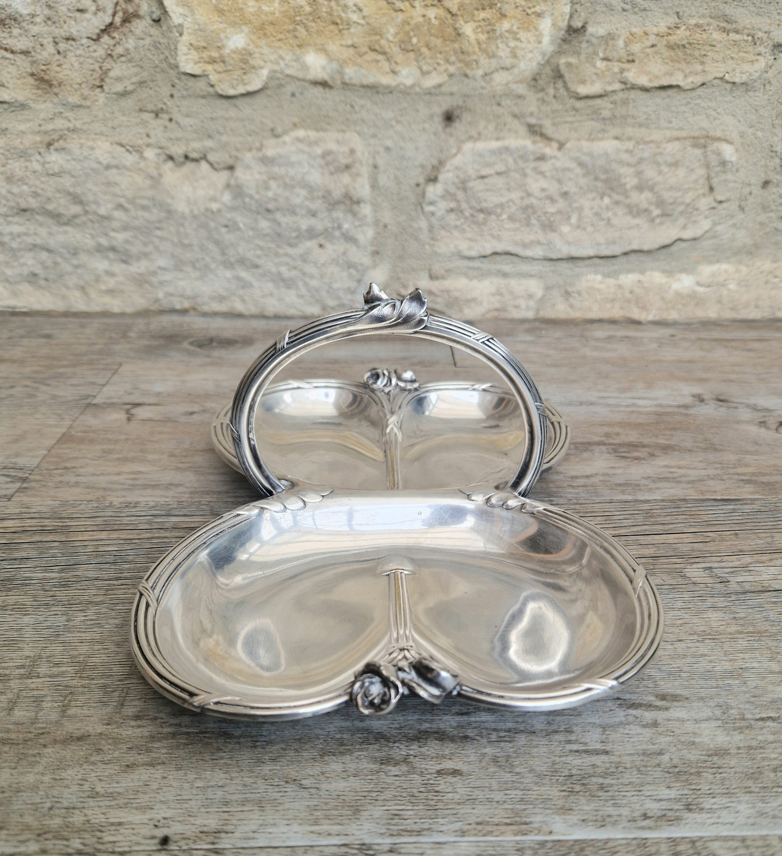 Antique Tray Christofle Gallia Silver Plated Handled Serving Tray Art nouveau Rose Design Made in France