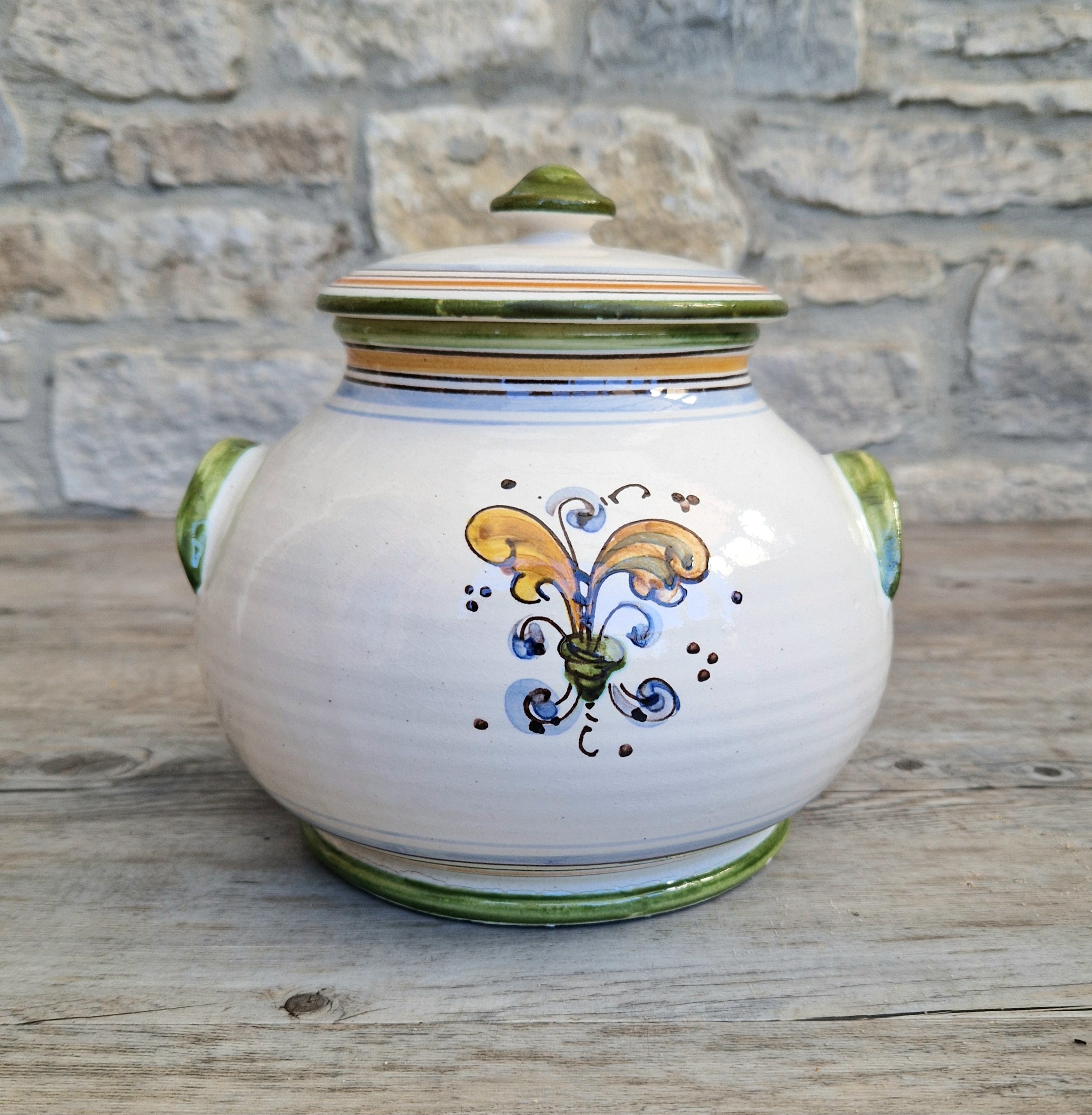Deruta Italian Majolica Ceramic Lidded Flour Jar Vintage Kitchen Decor