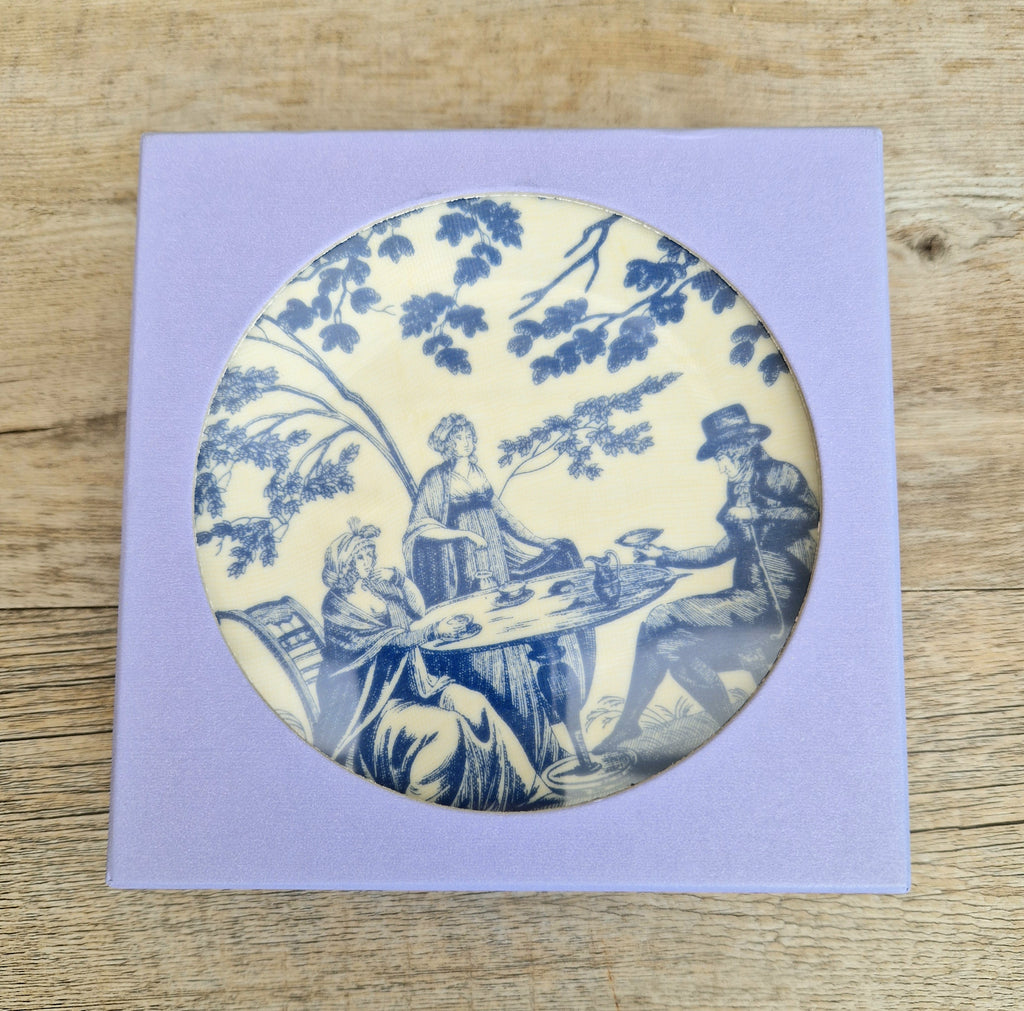 Set of Six Toile De Jouy Blue Salad or Dessert Plates Philippe Deshoulieres France. Boxed & Unused