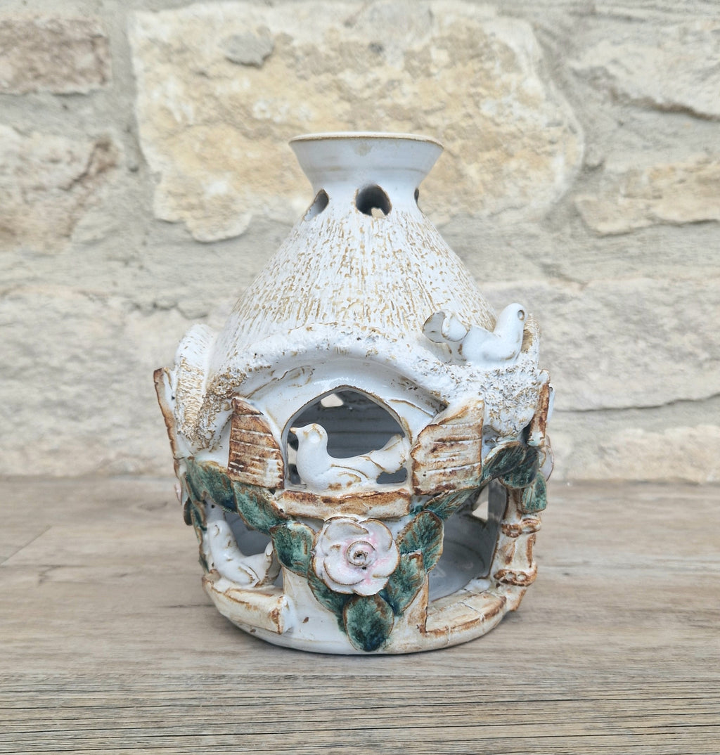 Vintage Pottery Large Bird House Essential oil Diffuser Handmade Pottery Ark Pottery Made England Heavy 1kg 135grams Dove Cote Bird House