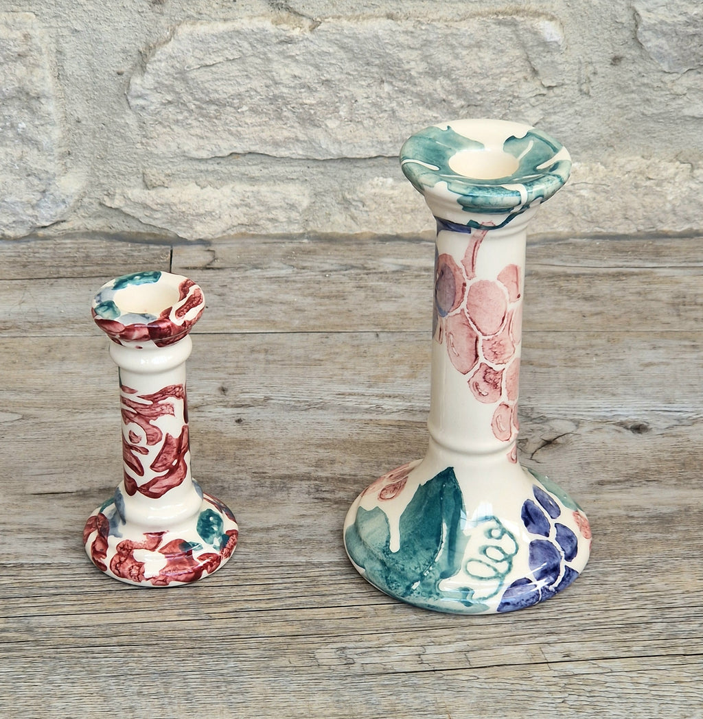 2 x Emma Bridgewater Spongeware Grapes & Roses Candle Sticks Candle Holders Vintage Early