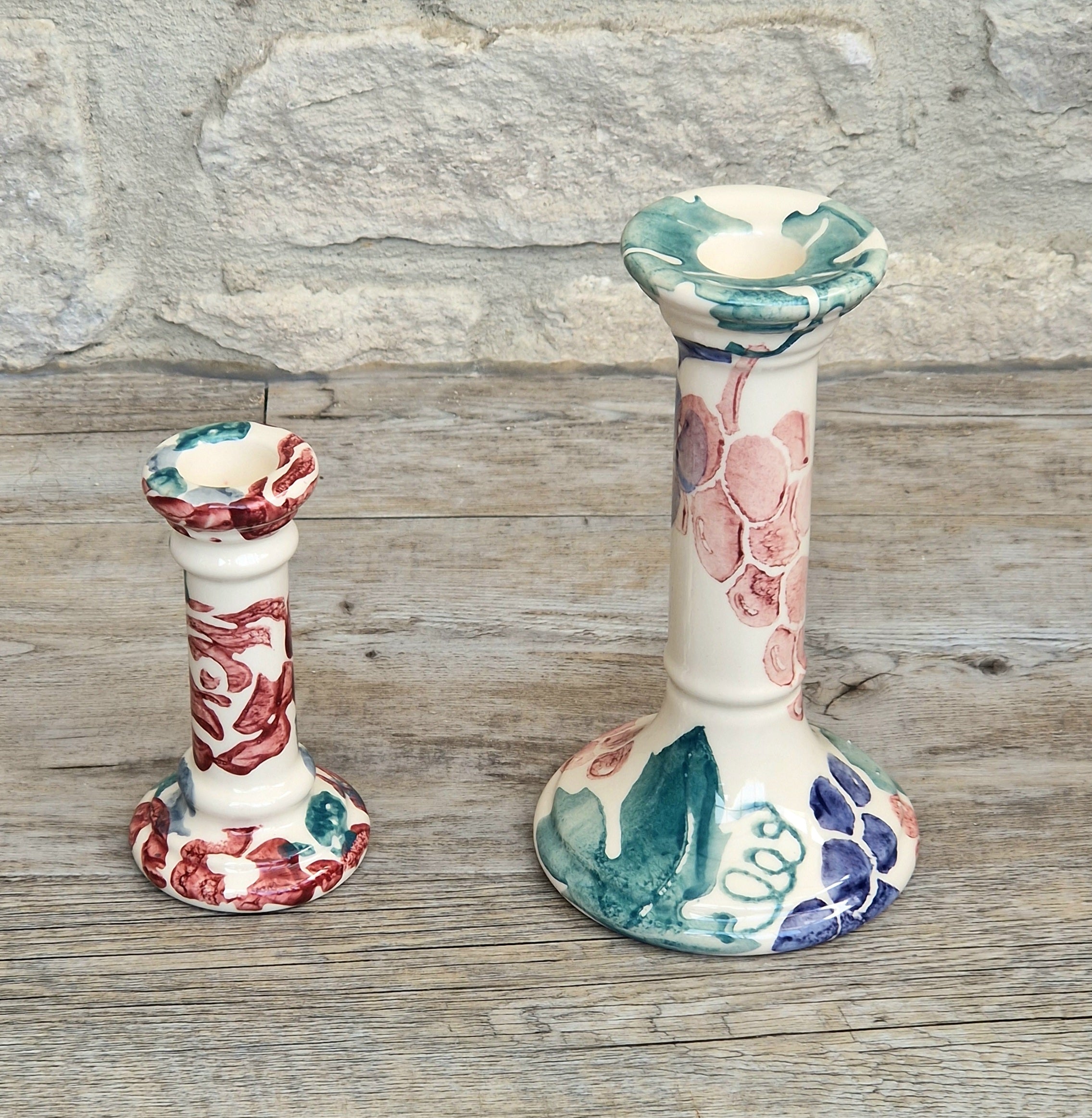 2 x Emma Bridgewater Spongeware Grapes & Roses Candle Sticks Candle Holders Vintage Early