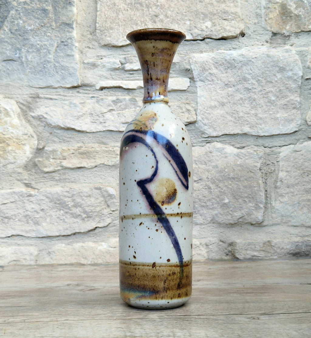 Vintage Oldrich Asenbryl Sarn Pottery 28cm Stoneware Bottle Vase Welsh Studio Ceramic 1970s