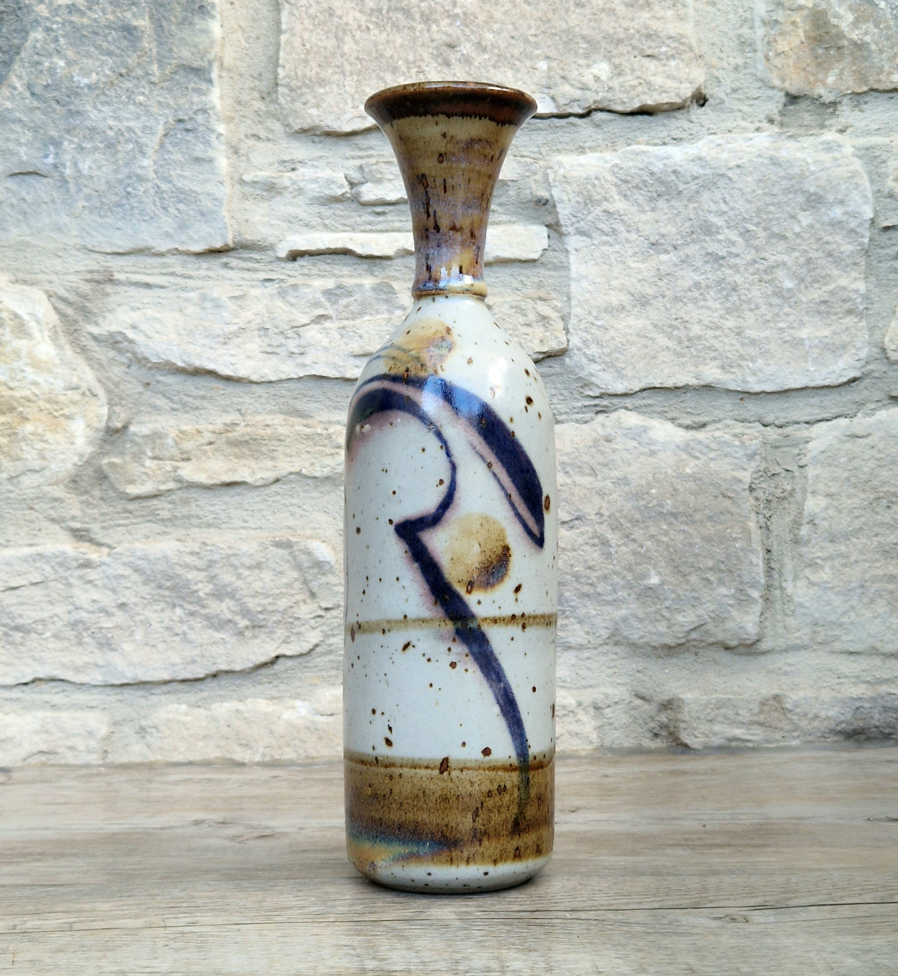 Vintage Oldrich Asenbryl Sarn Pottery 28cm Stoneware Bottle Vase Welsh Studio Ceramic 1970s