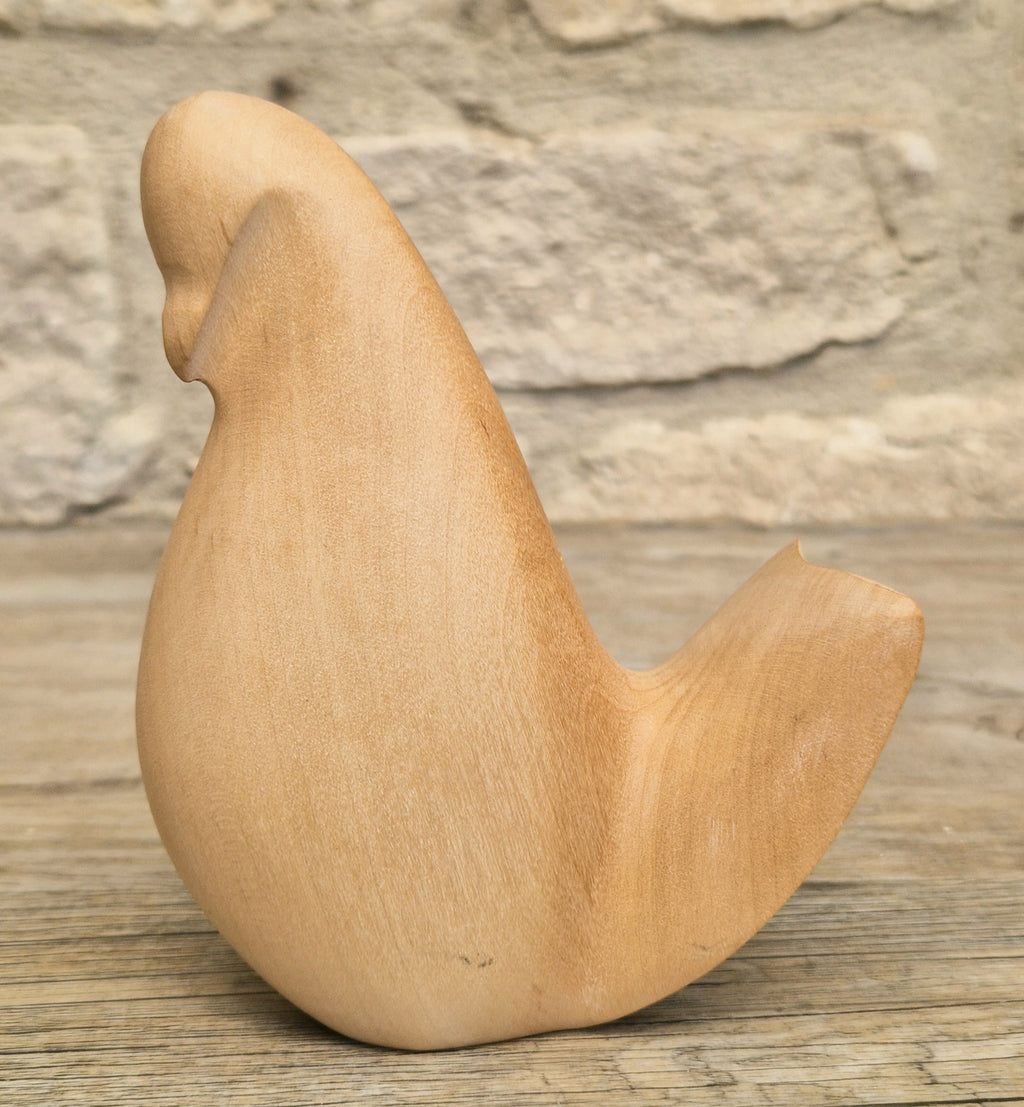 John Mainwaring Signed Rock Maple Wood Bird Sculpture Hand Carved Minimalist Stylized Dove Figurine Vintage