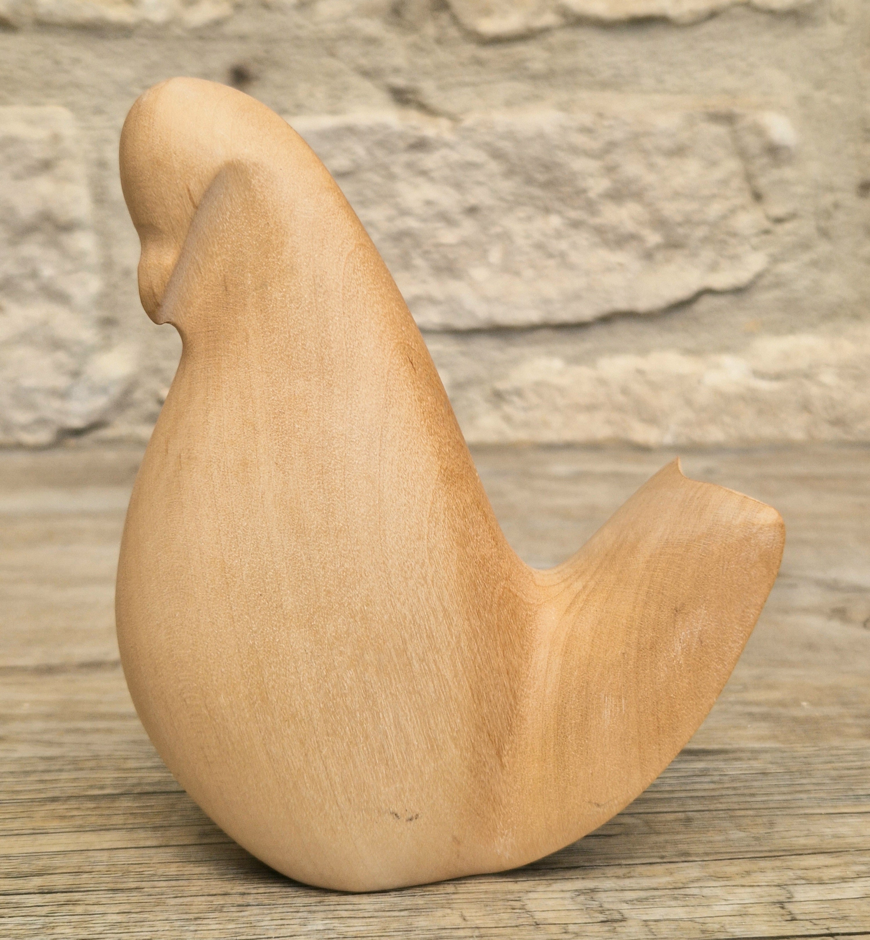 John Mainwaring Signed Rock Maple Wood Bird Sculpture Hand Carved Minimalist Stylized Dove Figurine Vintage