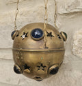 Vintage Pierced Brass Hanging Lantern with cabouchon verdigris Bohemian Moroccan