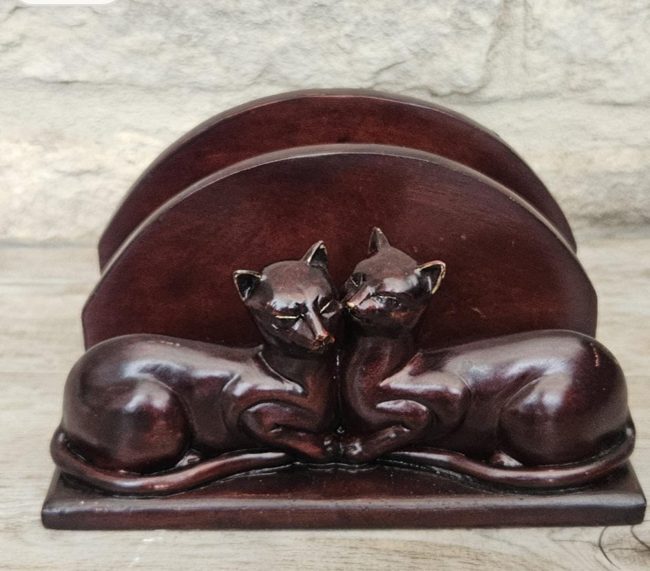 Cat Letter Rack Resin Vintage Heavy Unusual Two Cats Desk Organizer Decorative Mail Holder