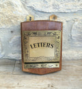 Antique Arts & Crafts Brass And Quarter Sawn Oak Gentleman's Wall Single Shield Letter Rack