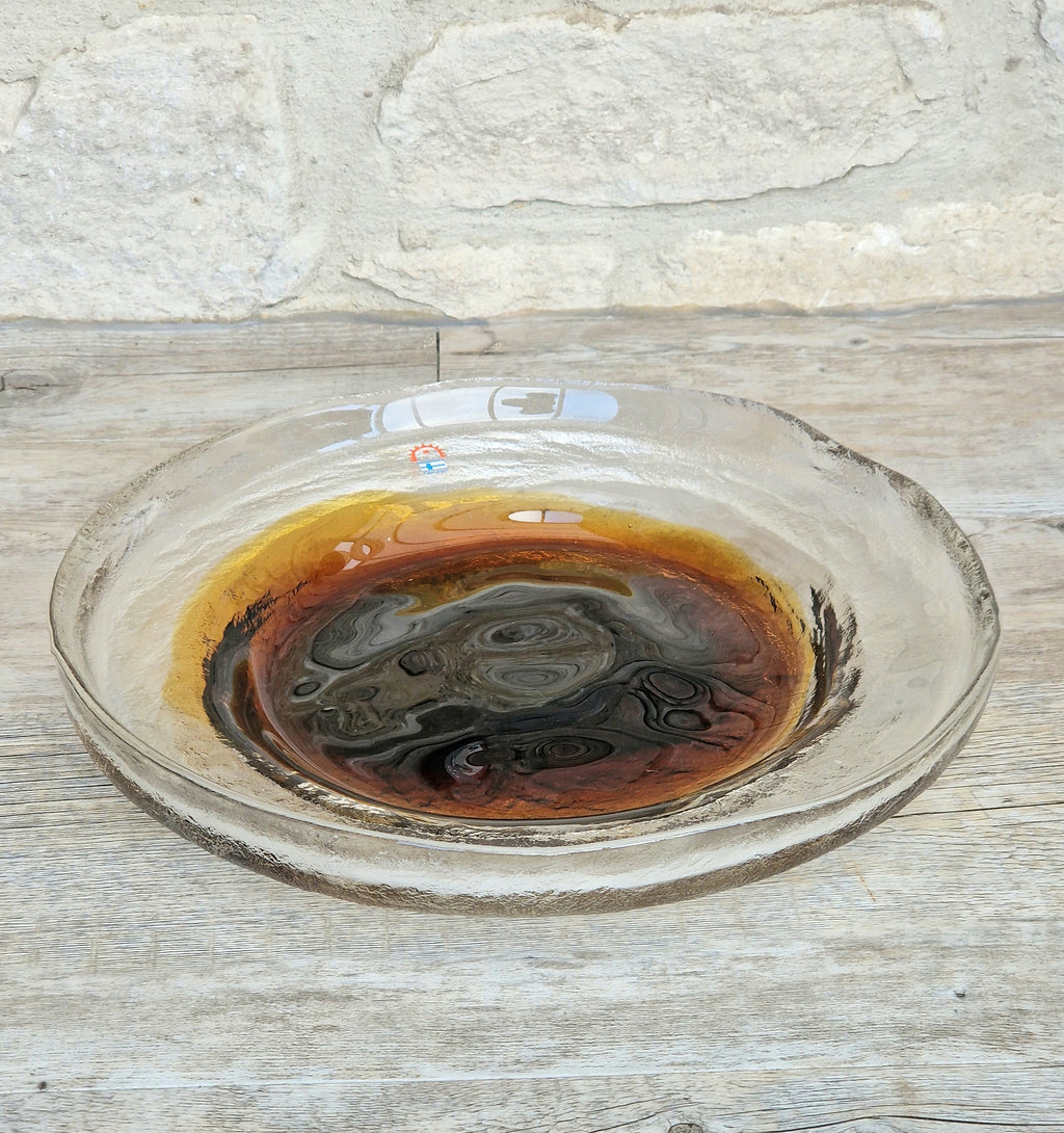 Brutalist Textured Art Glass Centrepiece Plate by Pentti Santalahti Humppila Finland