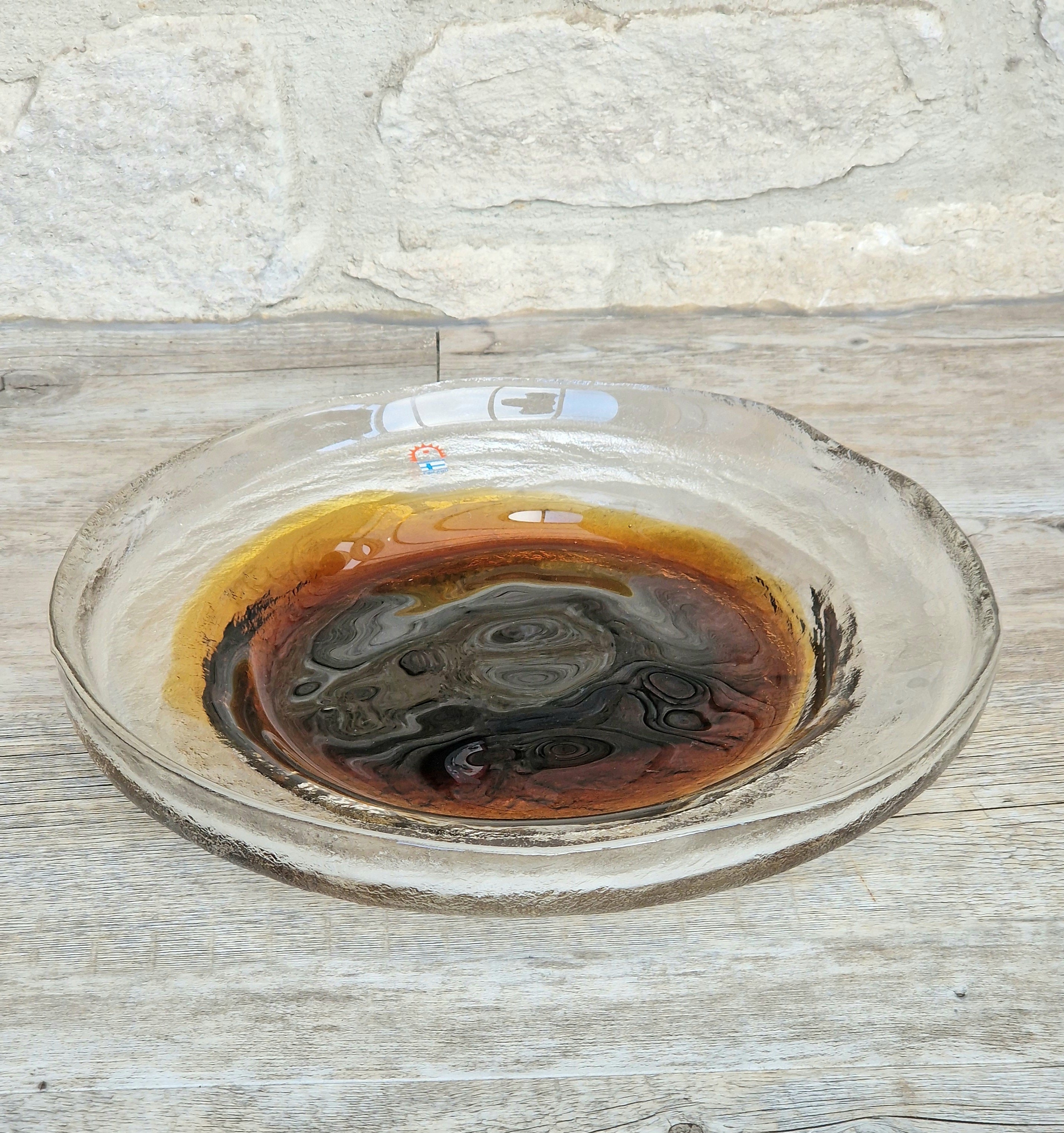 Brutalist Textured Art Glass Centrepiece Plate by Pentti Santalahti Humppila Finland
