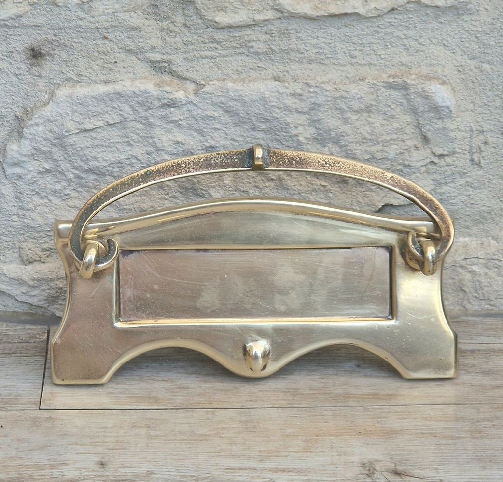 Art Deco Antique Brass Letterbox Plate Door Knocker Original Bolts 18cm