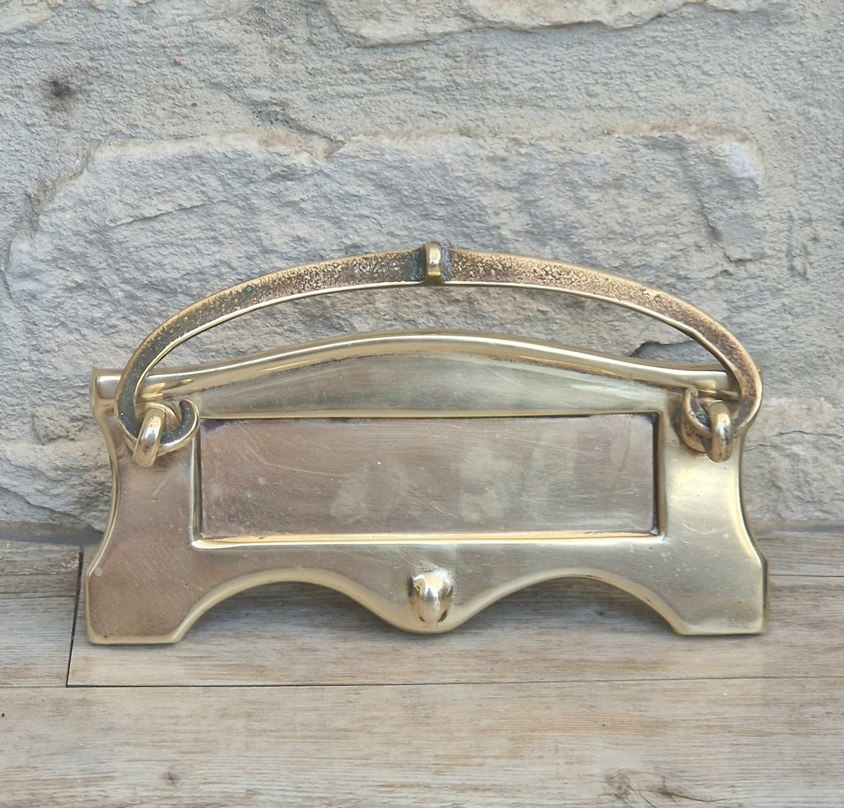 Art Deco Antique Brass Letterbox Plate Door Knocker Original Bolts 18cm