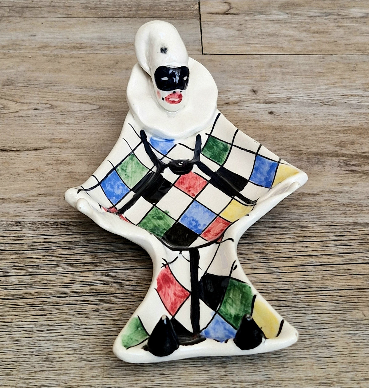 Vintage 1950s Italian Ceramic Harlequin Trinket Dish For.Reg.an Milvia Scarpa Style Catchall Plate Commedia dell Arte Pottery