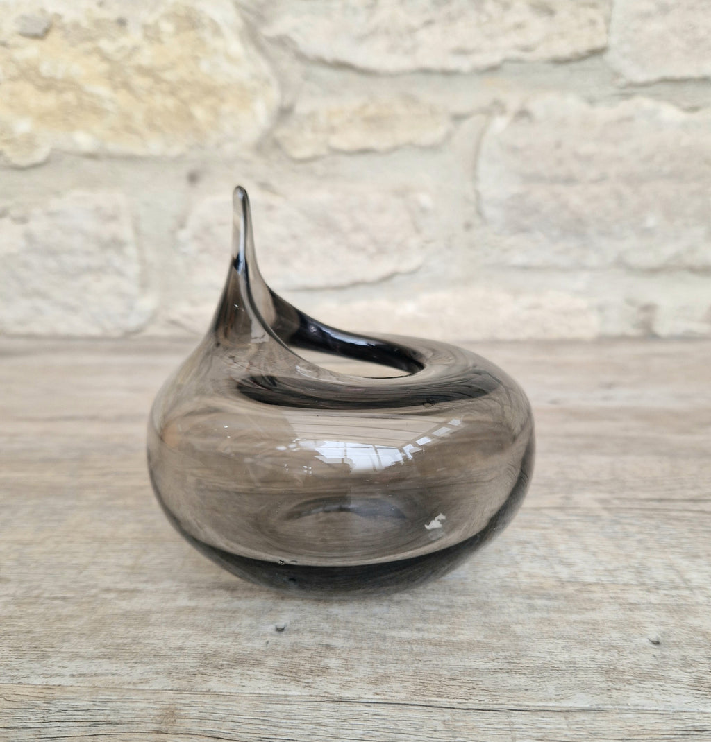 Mid Century Smoke Art Glass Space-age Round Beaked Vase