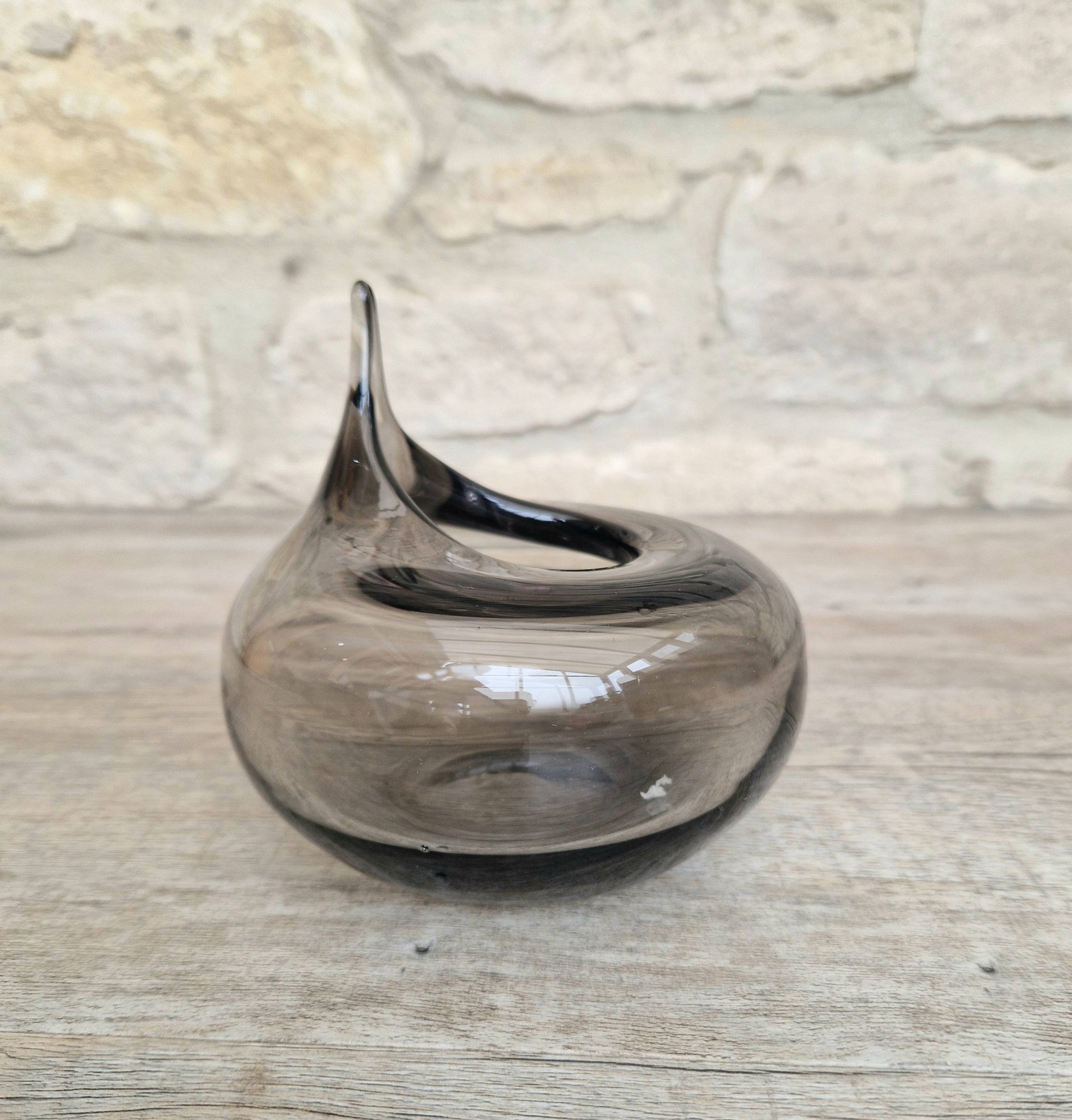 Mid Century Smoke Art Glass Space-age Round Beaked Vase