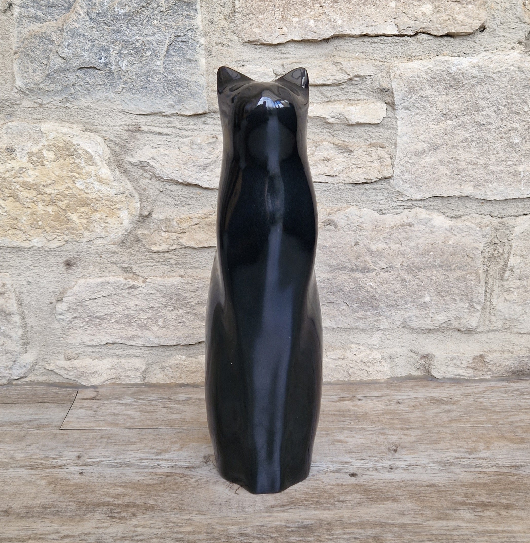 Perry Lancaster Artforum Sitting Cat Gloss Black Heavy Resin Figure Vintage 32cm